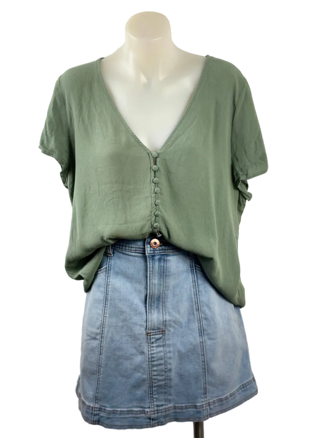Sportsgirl Sage Green Button-Front Top - Size 14