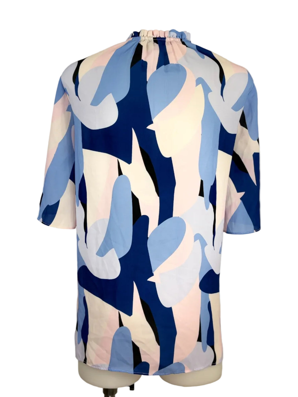 Portmans | Abstract Print Blouse | Navy, Blush & Powder Blue | Size 14