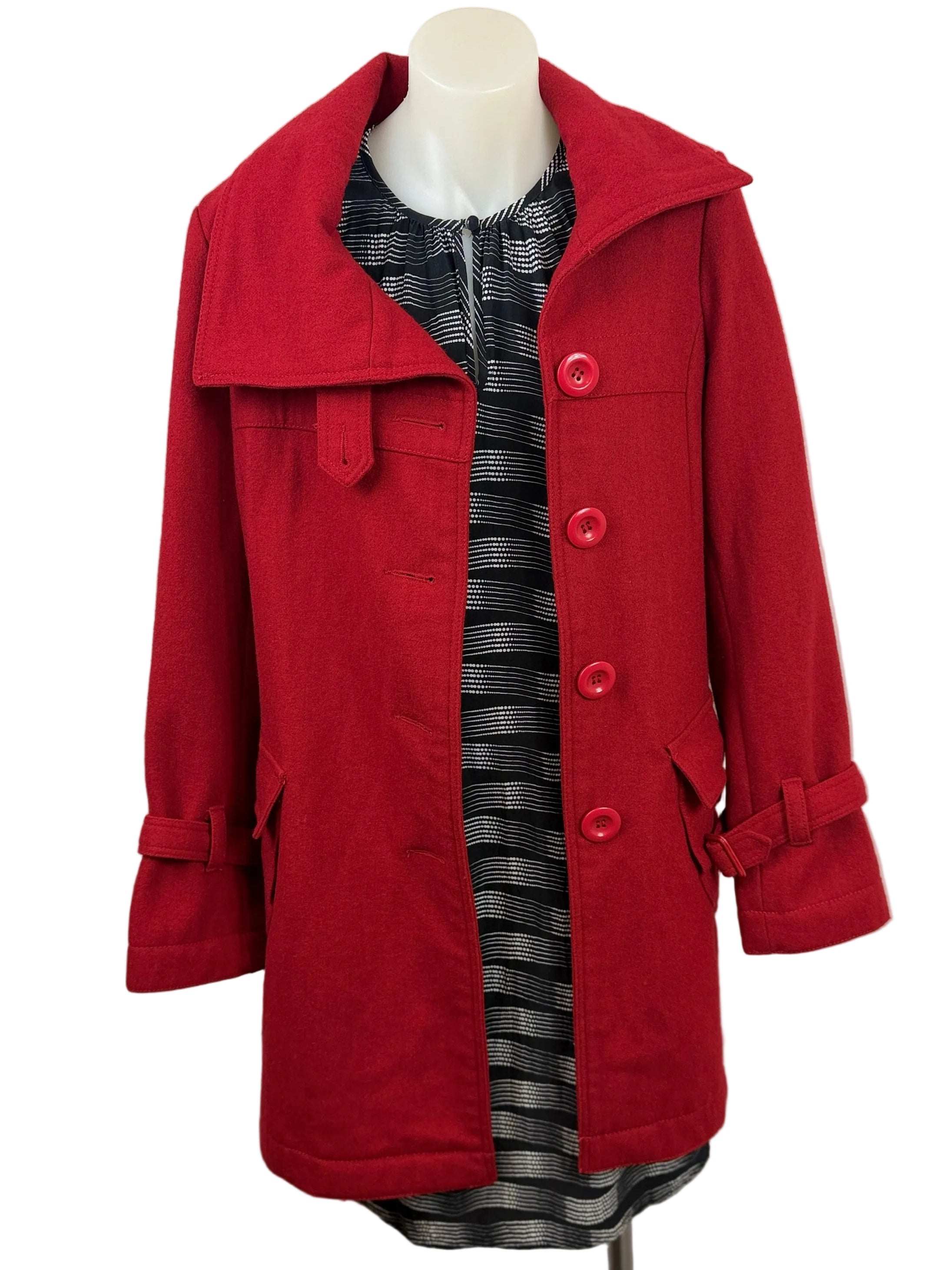 Wool Blend Peacoat | Red | Size S