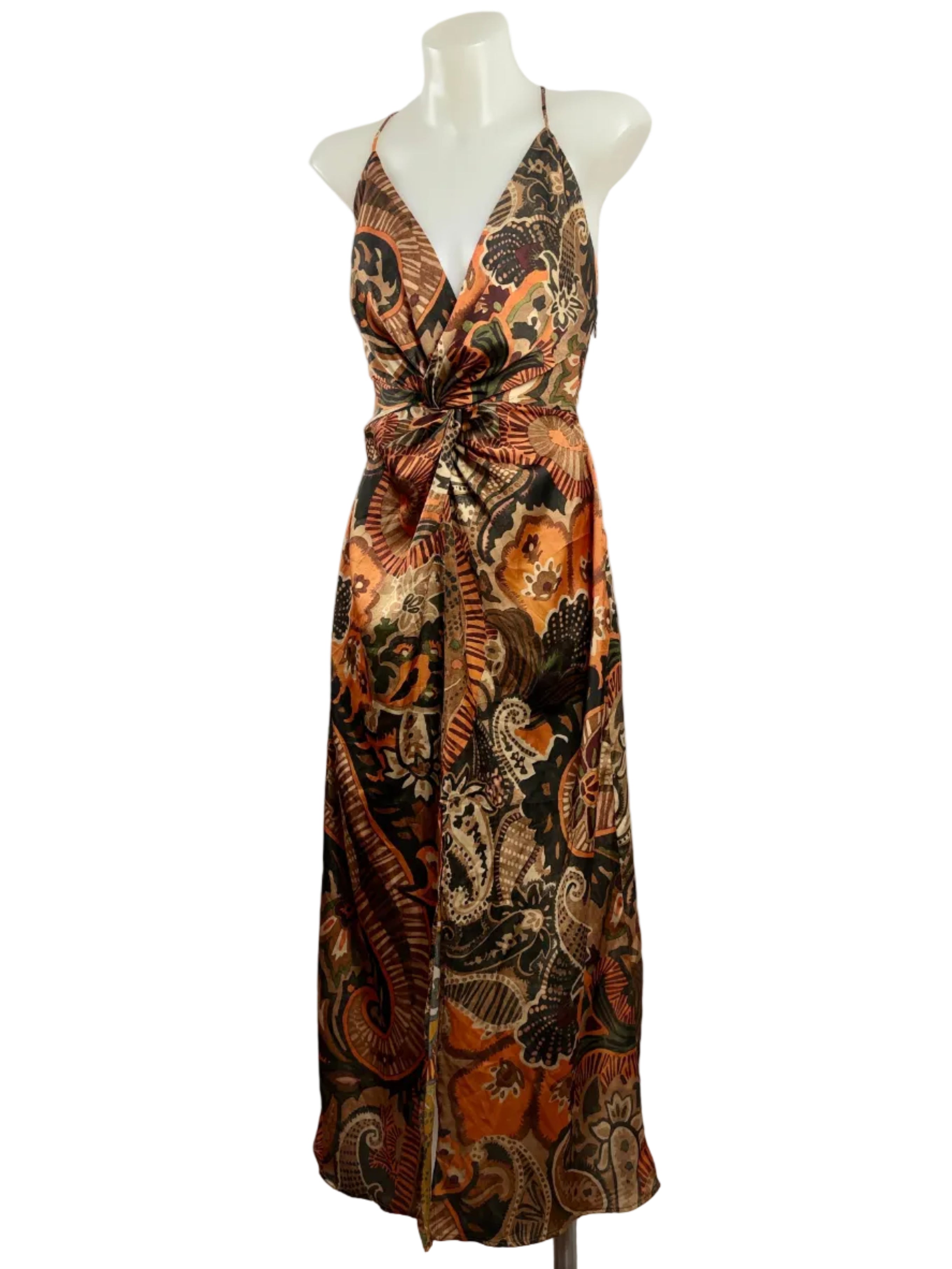 Zara | Paisley Print Maxi Dress | Twist-Front Detail | Size XS