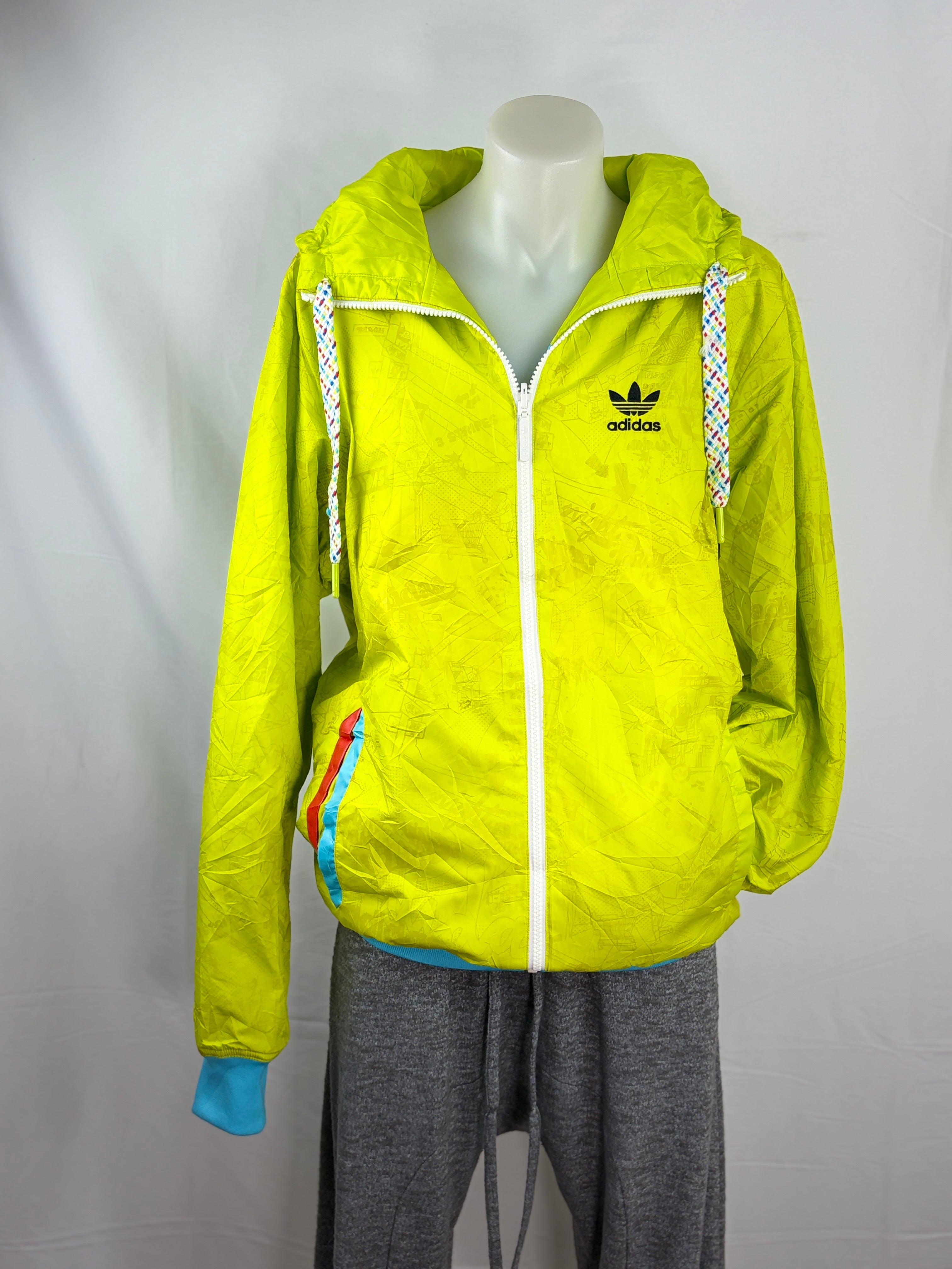 Adidas | Reversible Colourblock Hooded Windbreaker | Lime, Sky Blue & Red | Size M