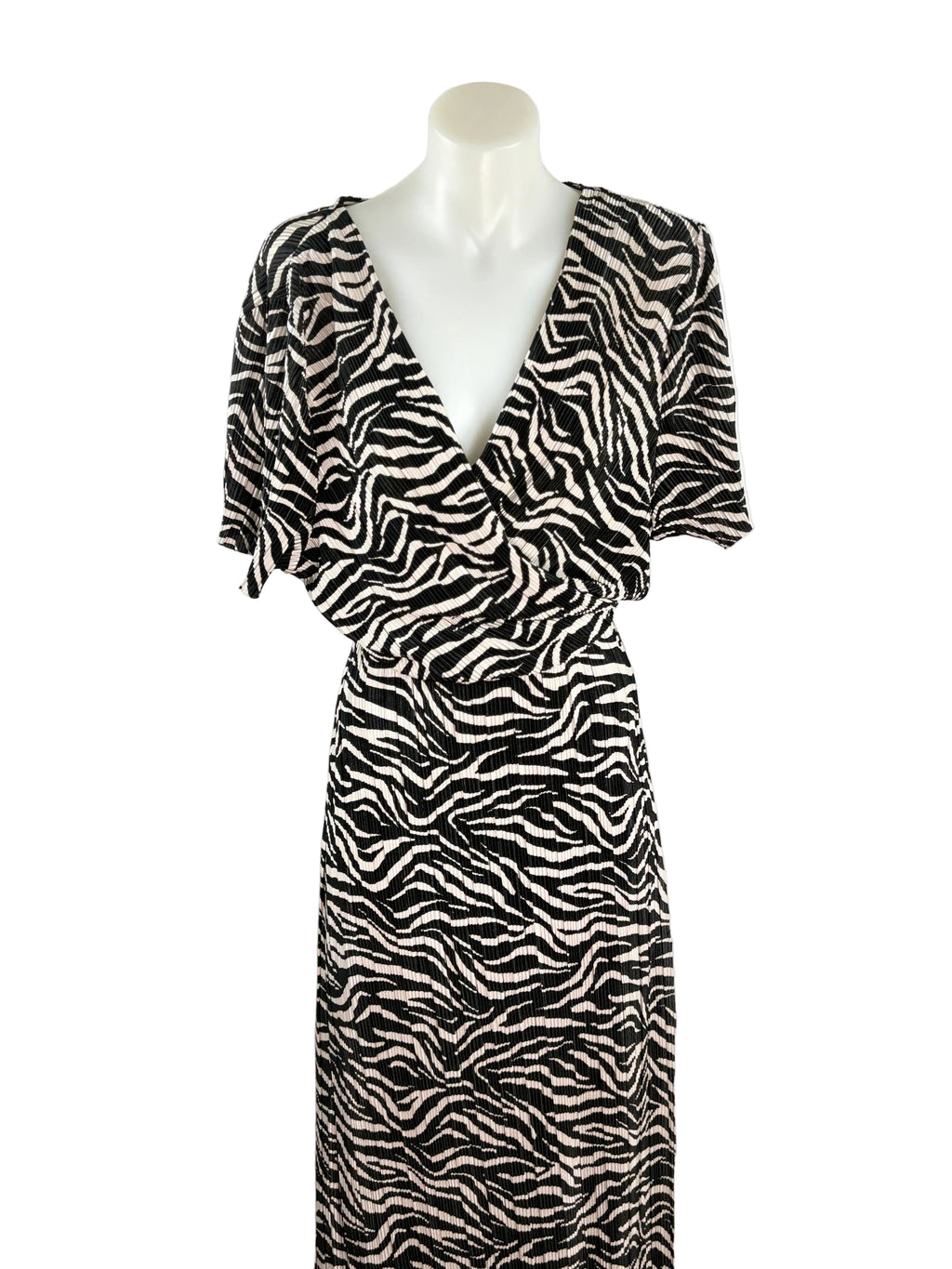 Sportsgirl Zebra Print Plissé Wrap Dress in black & caramel – view 3 of 6
