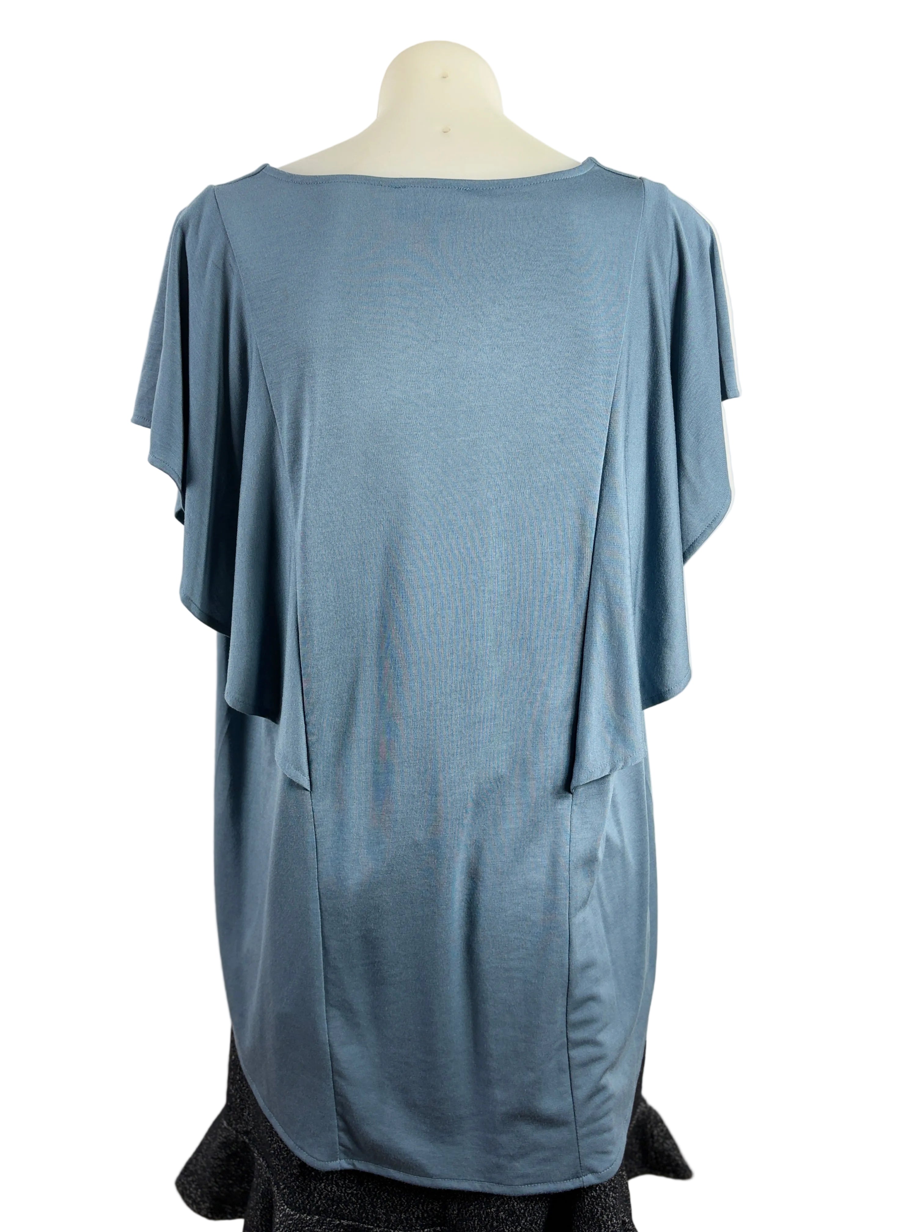 Witchery | Draped V-Neck Flutter Sleeve Top | Dusty Blue | Size S