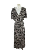 Sportsgirl Zebra Print Plissé Wrap Dress in black & caramel, size XL – preloved at Second Signature