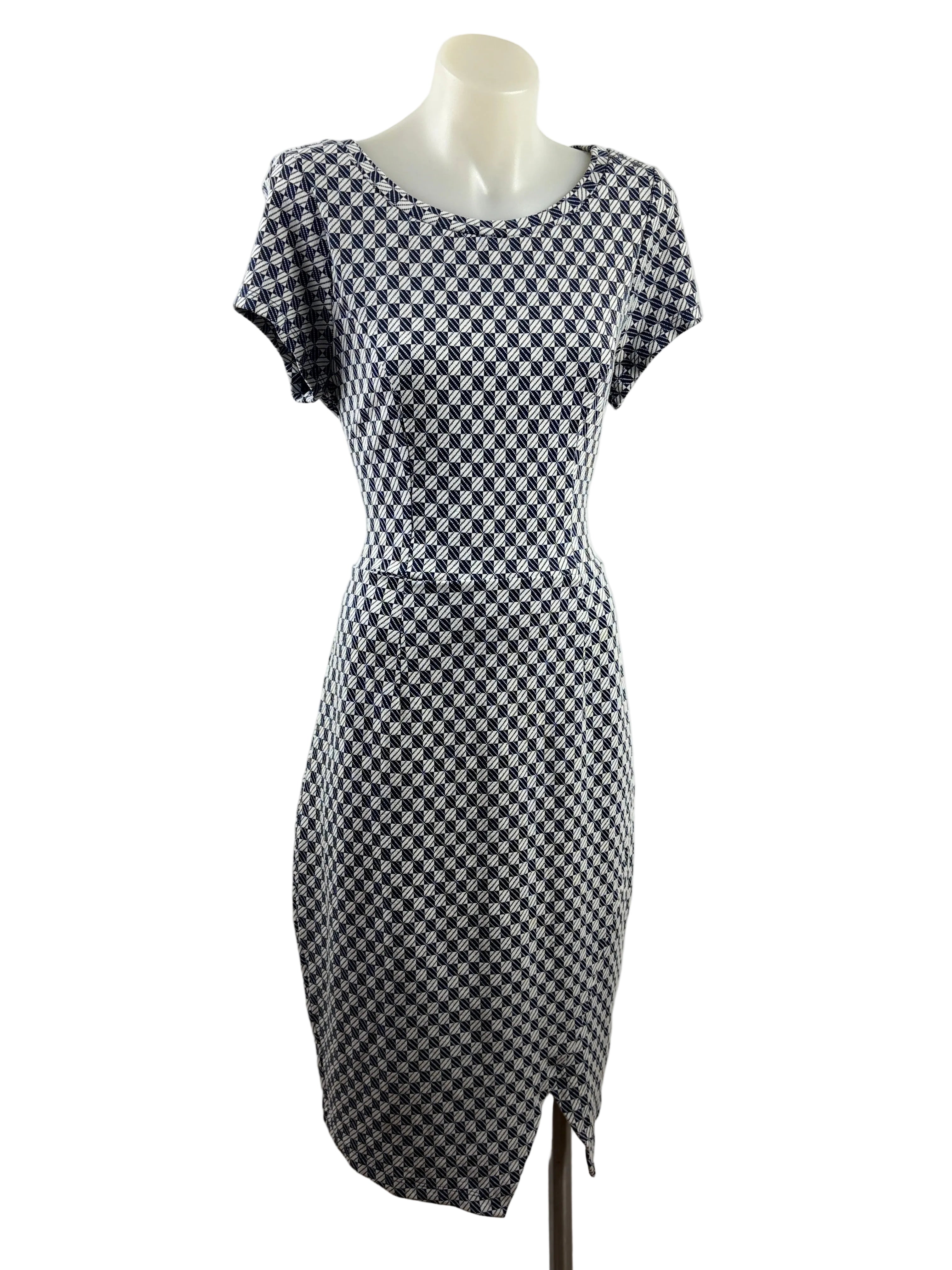 Metalicus | Geometric Print Midi Dress | Navy & White | One Size