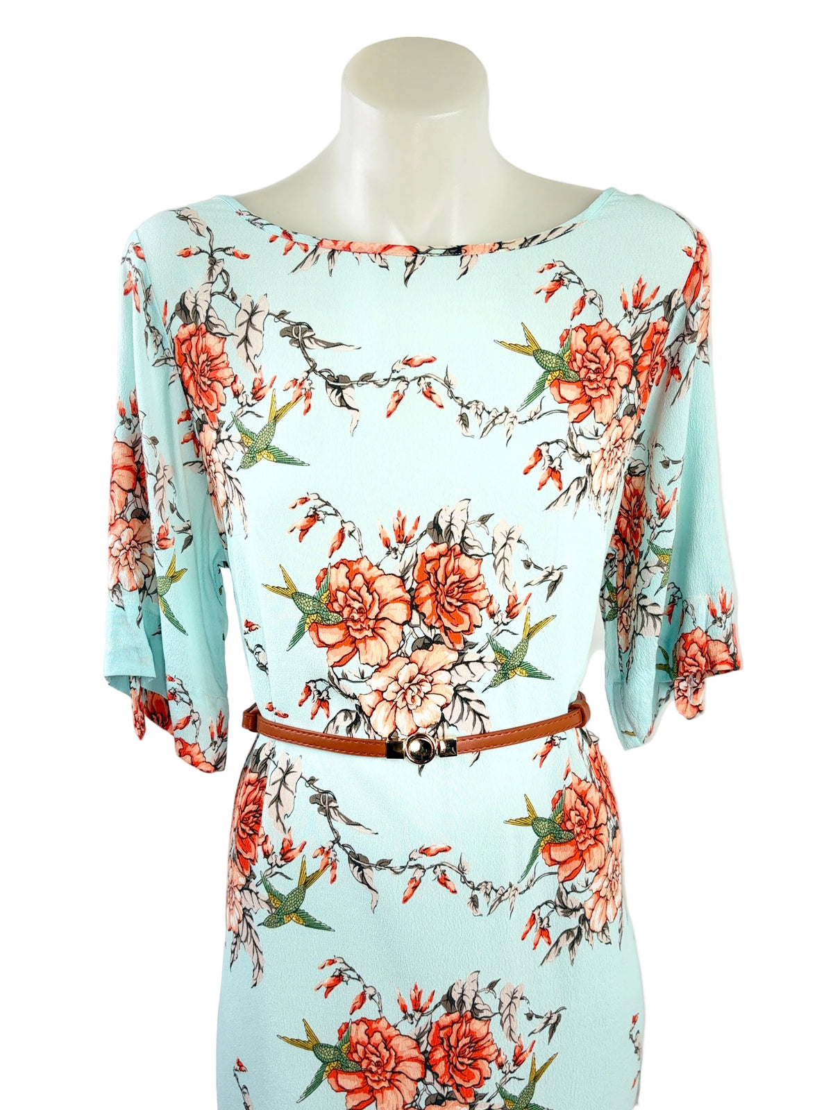 Leona Edmiston Ruby | Shift Dress Mint Floral & Hummingbird Print| Size XS