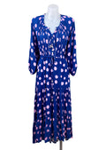 Salty Bright Polka Dot Tiered Midi Dress in navy & pink, size 10 – new at Second Signature