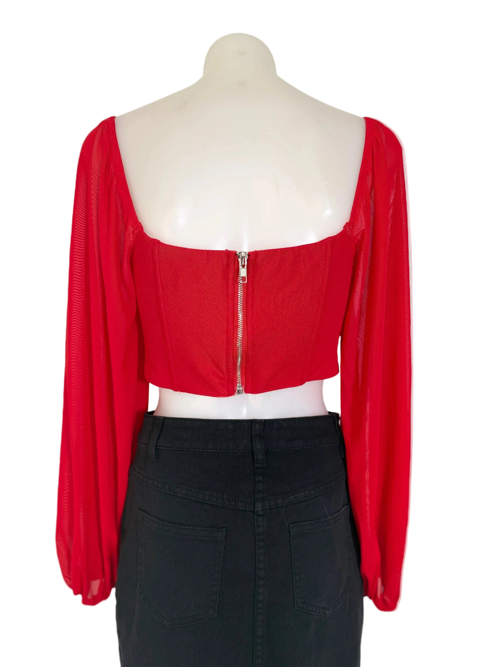 Ruby Sees Ruched Mesh Sweetheart Crop Structured Top – view 3 of 7