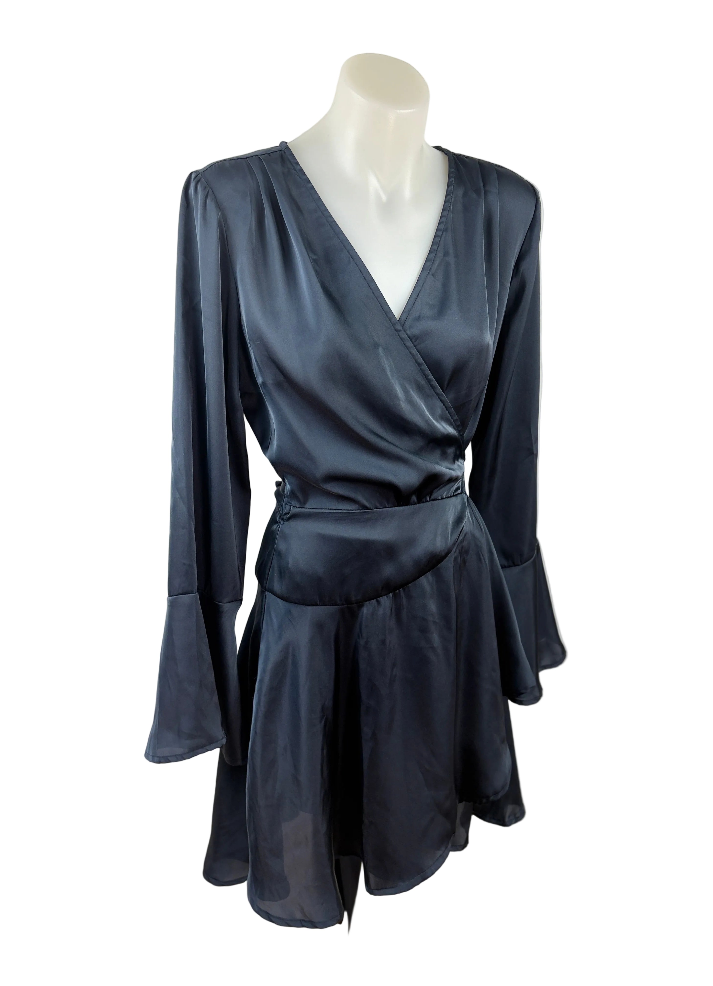 Glassons Steel Blue Ruffel Wrap Dress - Size 8
