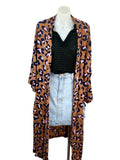 Ellis & Dewey | Leopard Print Longline Kimono | Tan, Navy & Blush | Size S