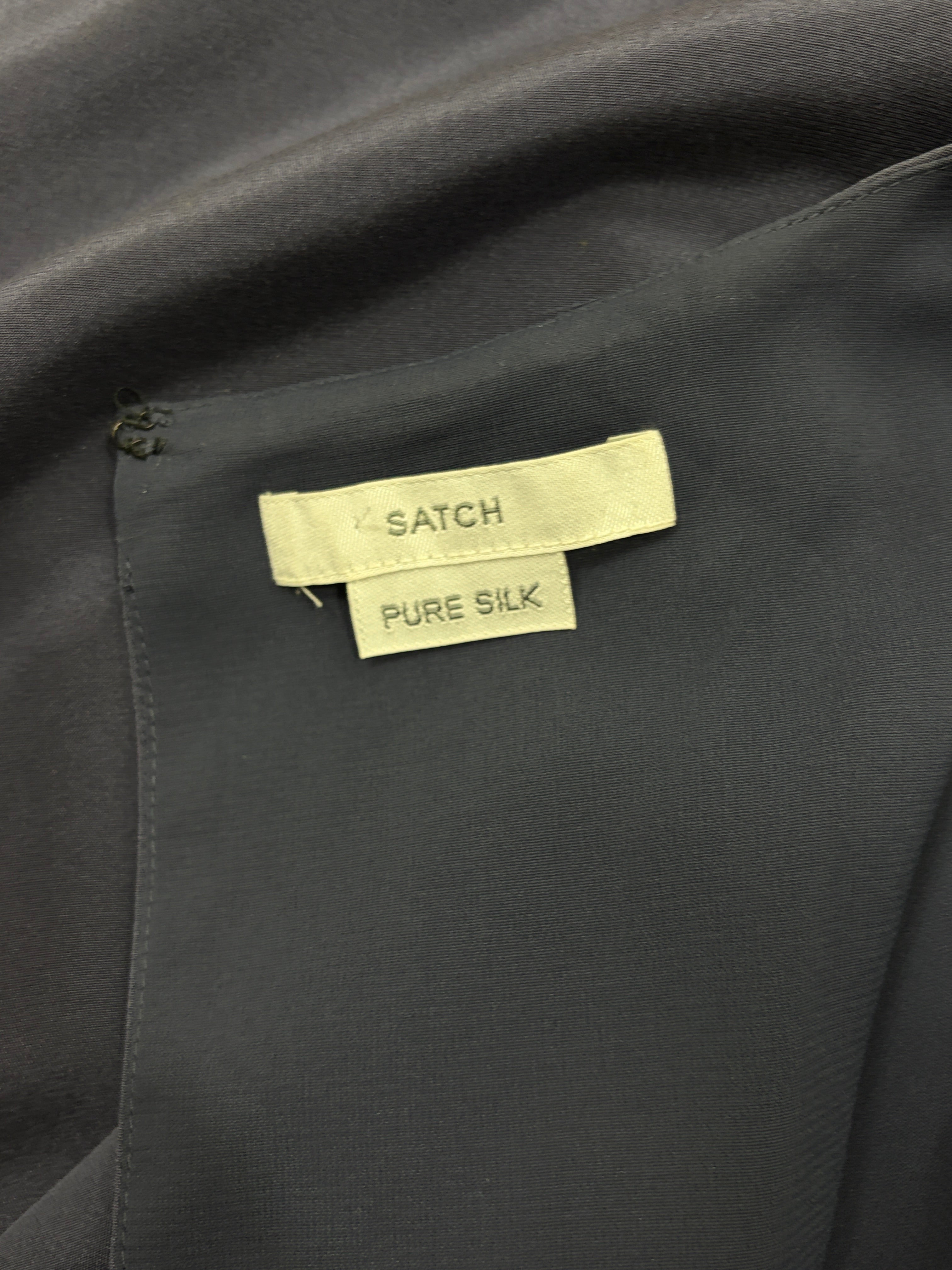 Satch | Draped Wrap-Front Silk Dress | Navy | Size S