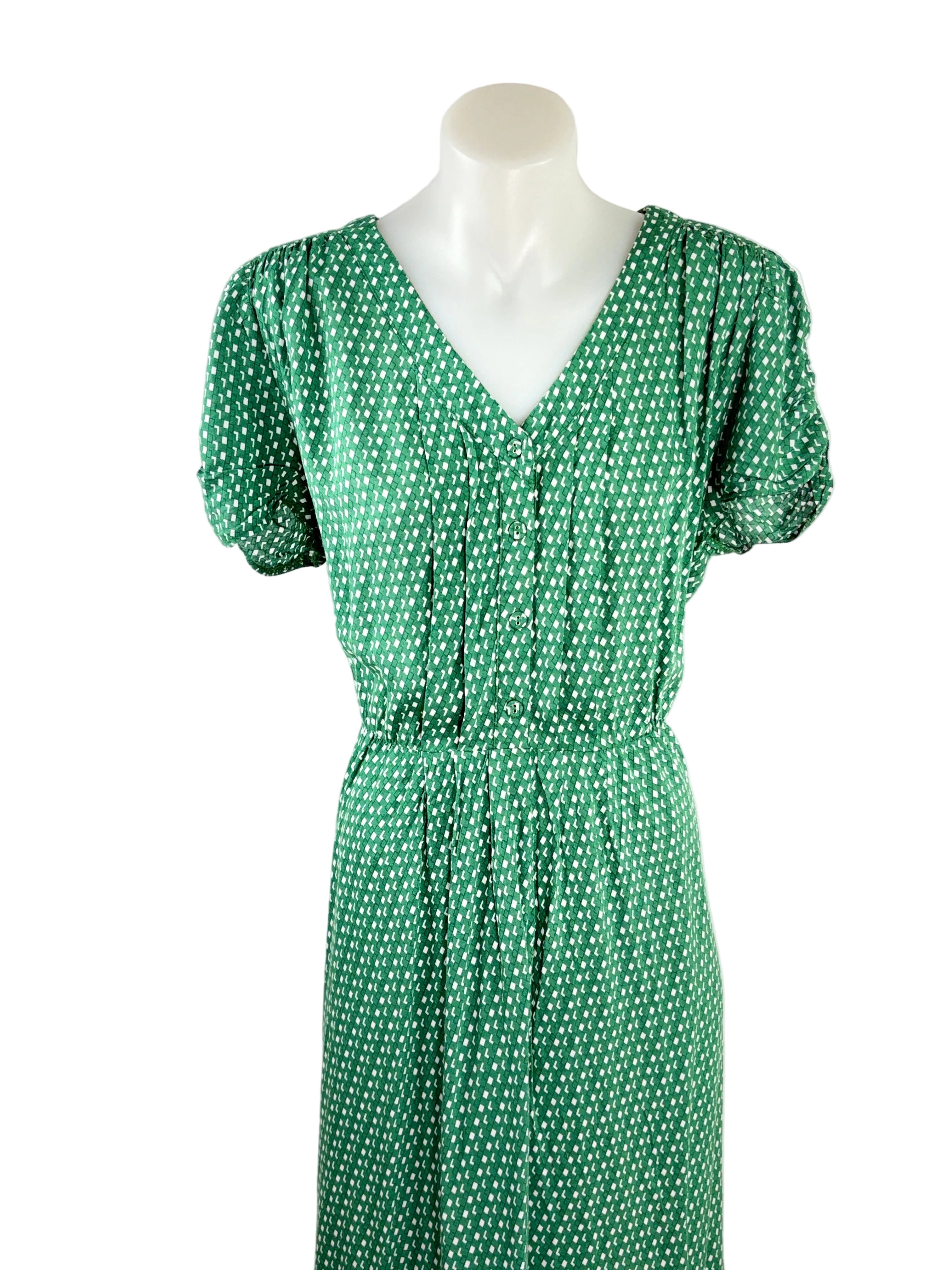 Sunny Girl | Geometric Print Button-Front Dress | Size 14