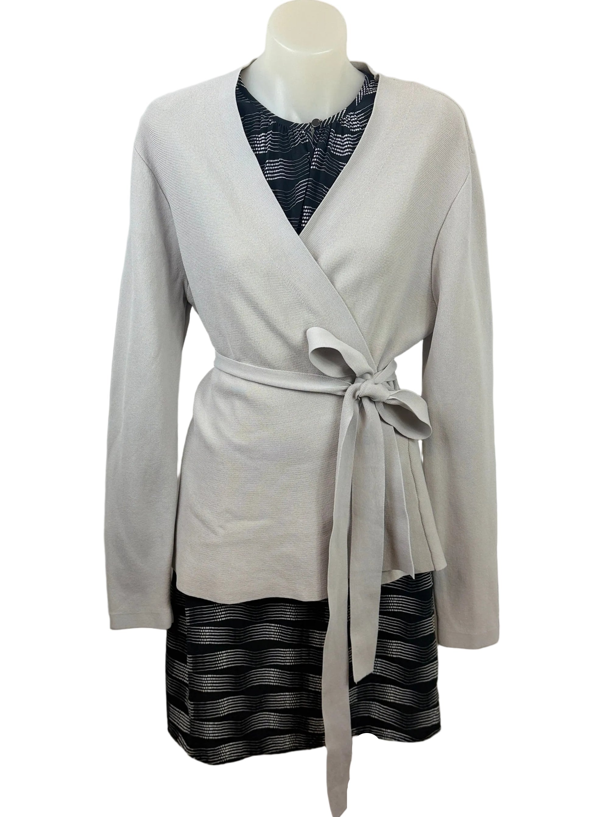 Basque | Structured Knit Wrap Jacket | Grey | Size 14