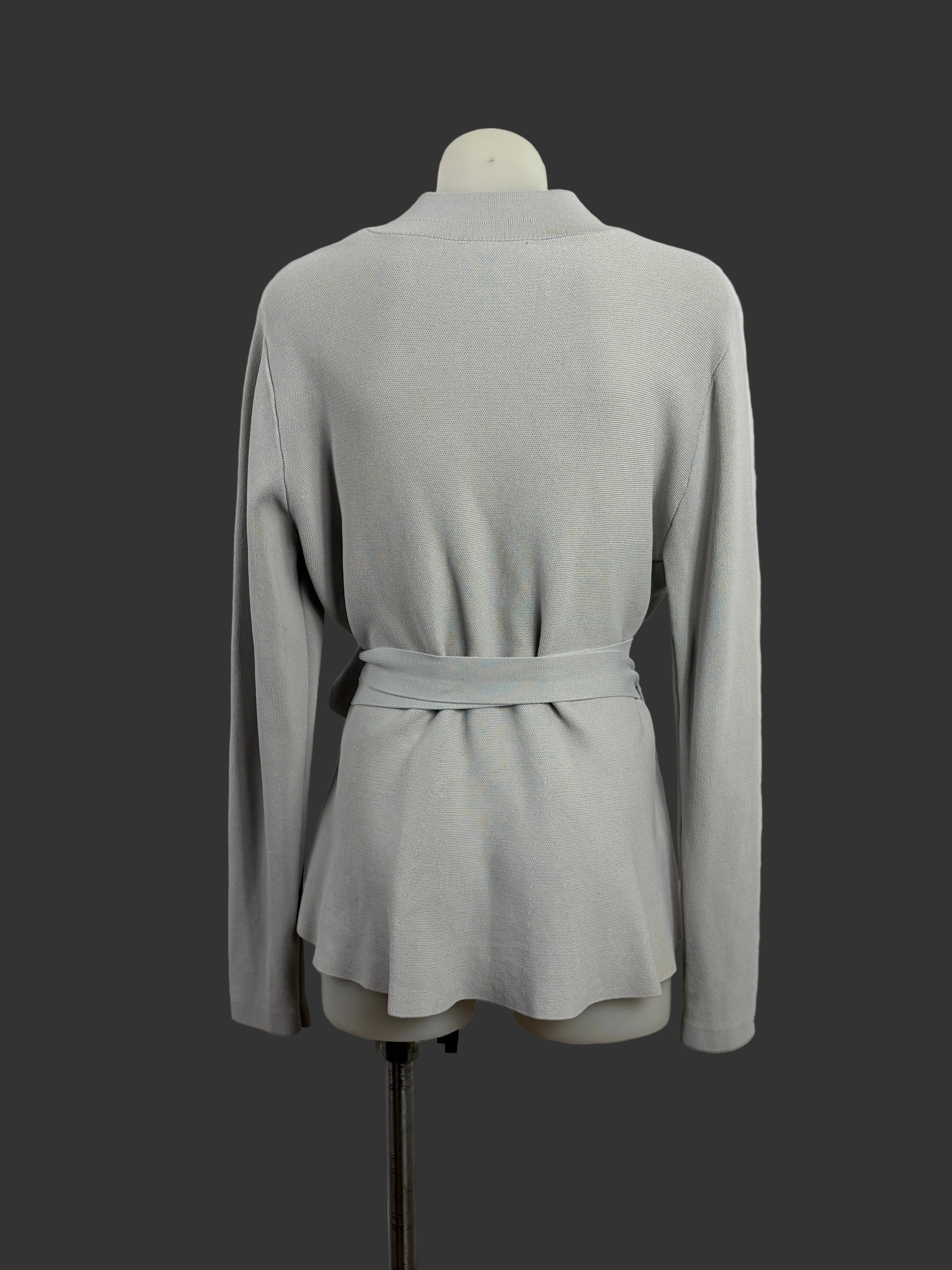 Basque | Structured Knit Wrap Jacket | Grey | Size 14