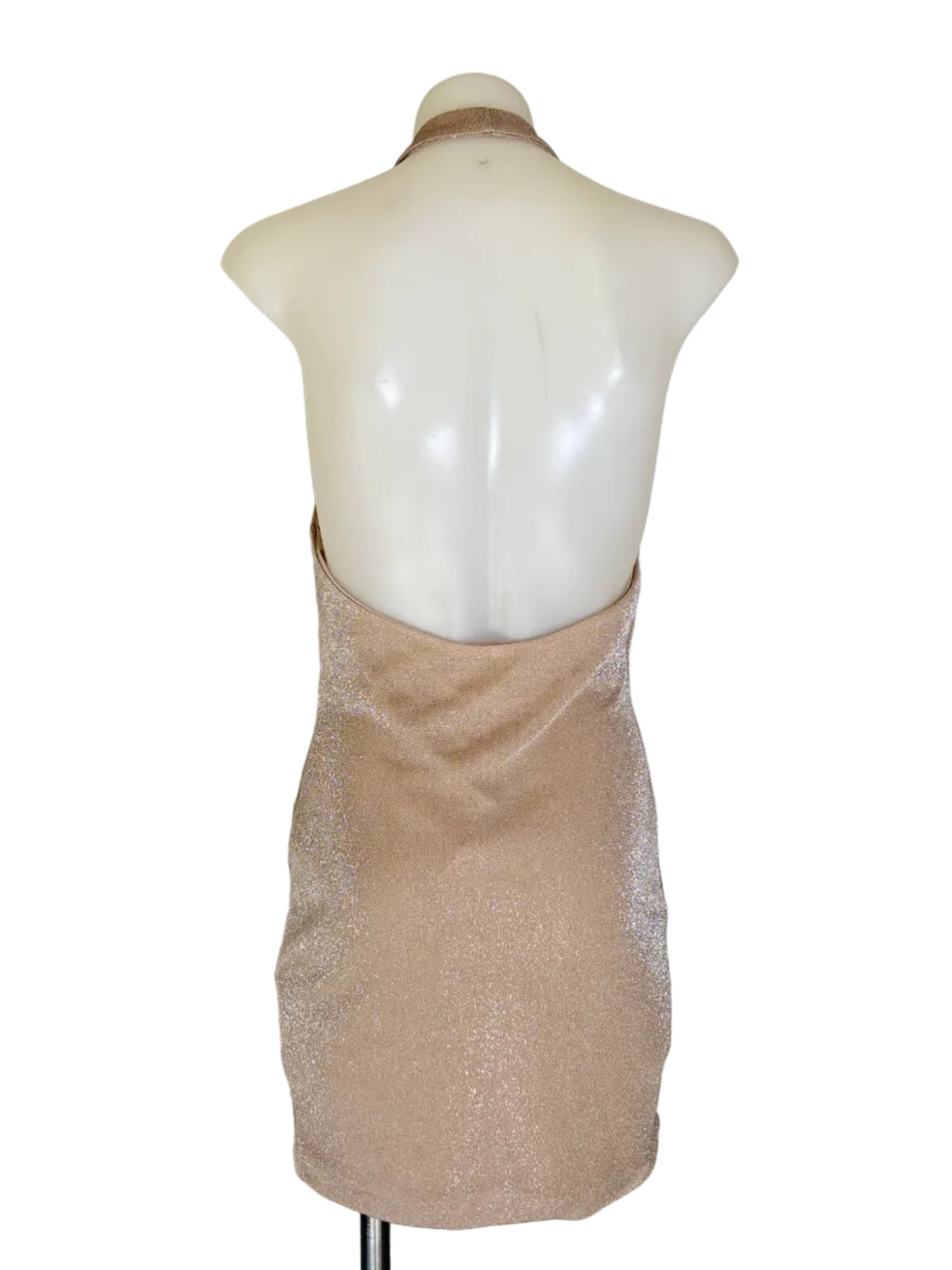 Luvalot Metallic Cowl Halter Mini Dress in rose gold – view 2 of 4