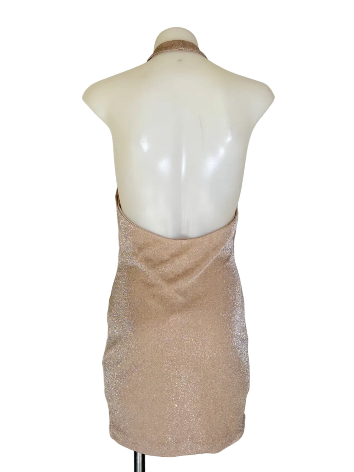 Luvalot Metallic Cowl Halter Mini Dress in rose gold – view 2 of 4