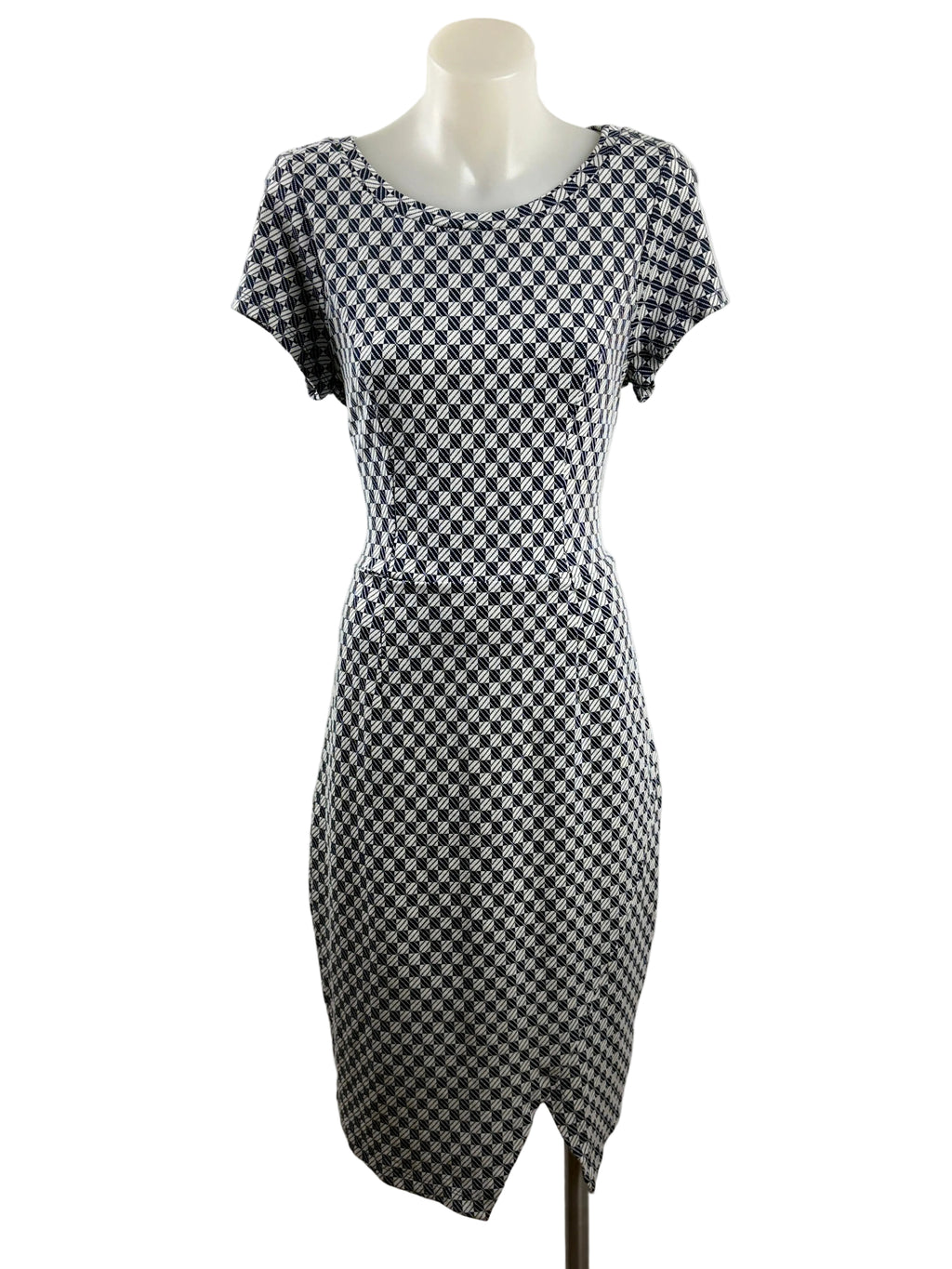 Metalicus | Geometric Print Midi Dress | Navy & White | One Size