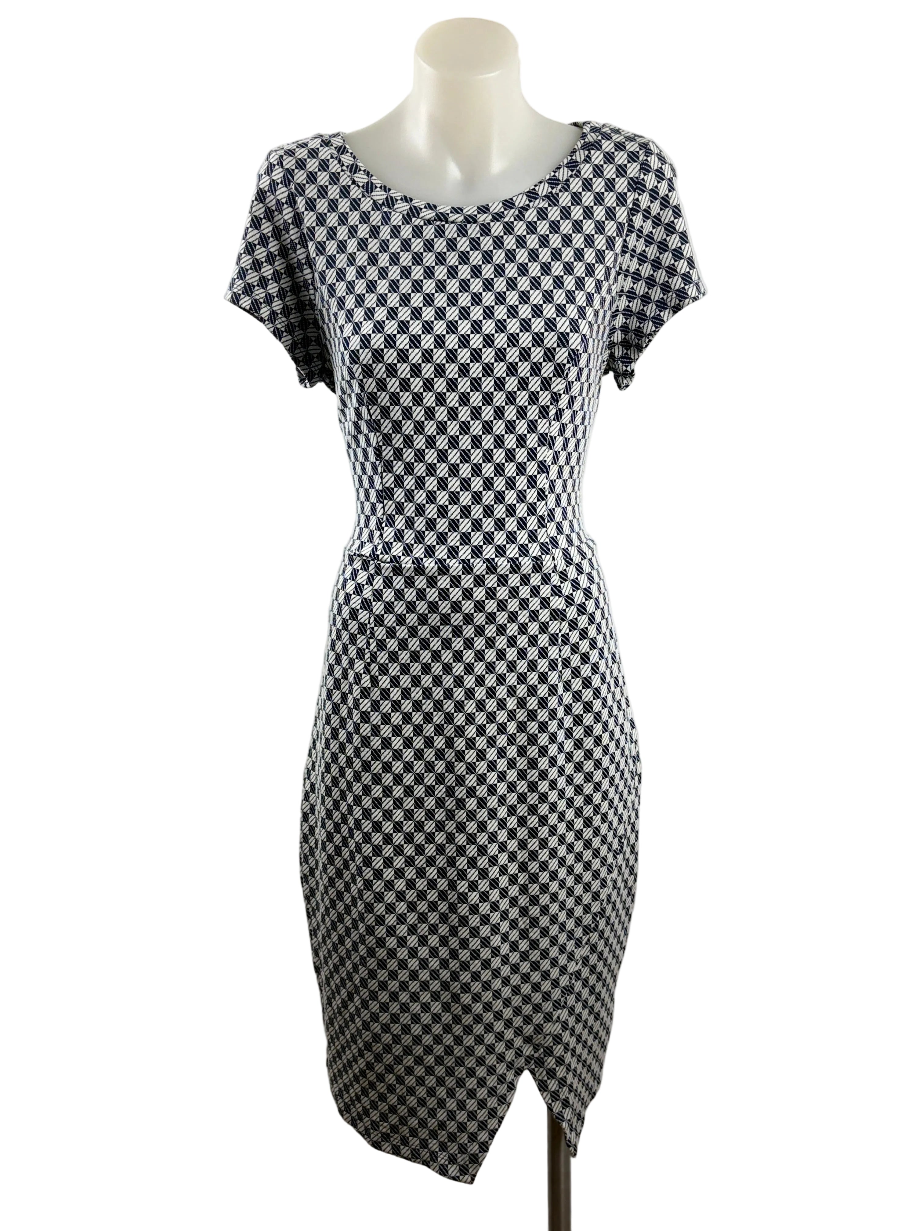 Metalicus | Geometric Print Midi Dress | Navy & White | One Size