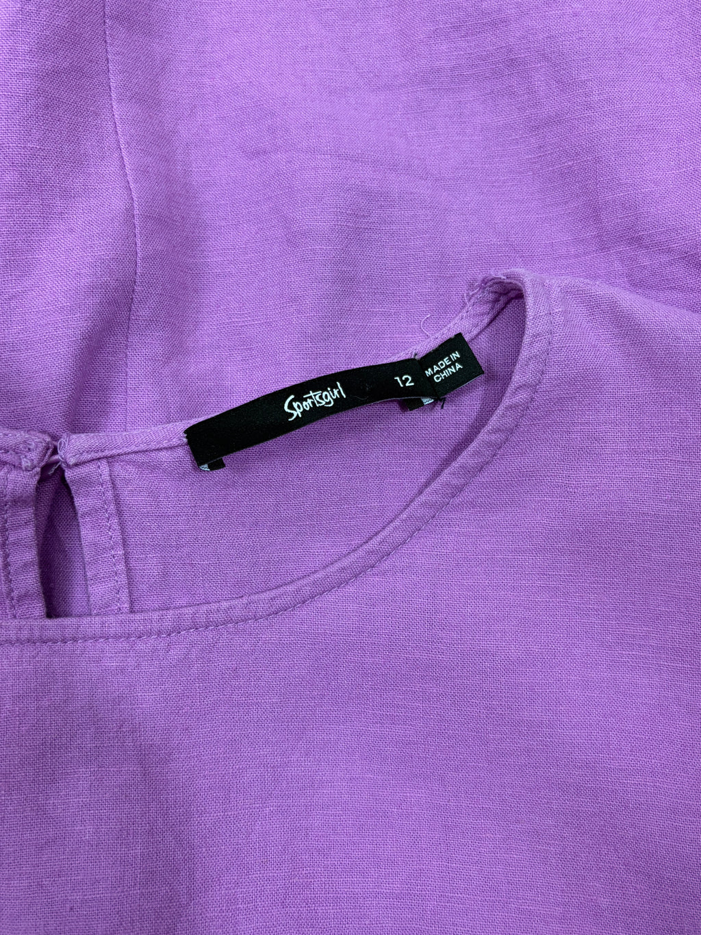 Purple Cropped Balloon Sleeved Linen Blend Top