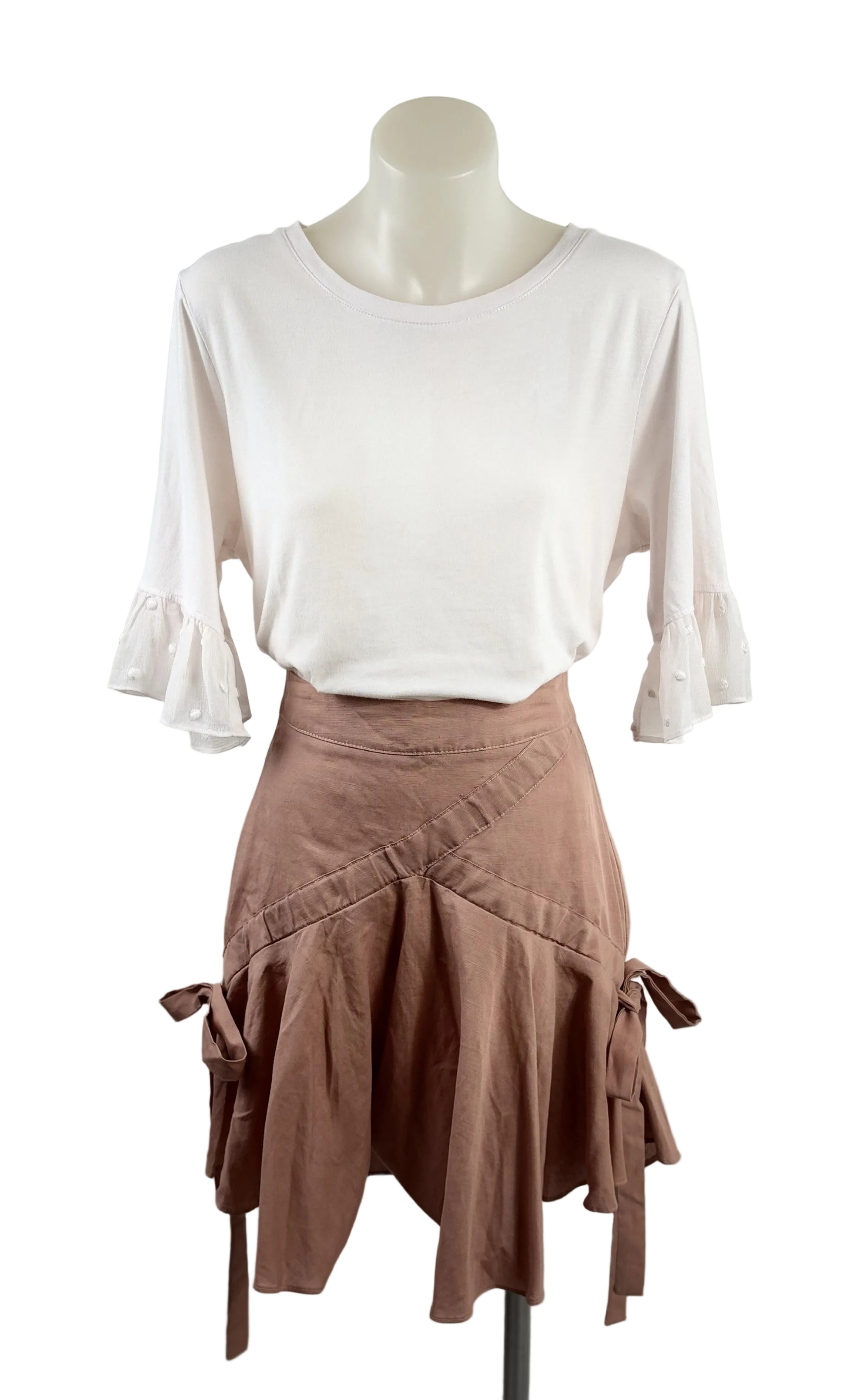 Chancery Dusty Rose Linen Blend Tie-Detail Flounce Skirt | Size 6