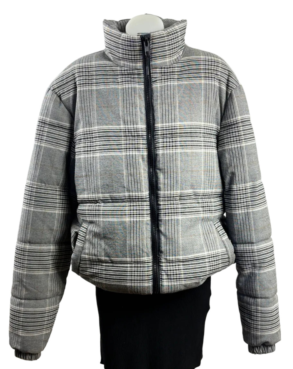Cotton On | Oversized Check Puffer Jacket | Grey Multi | Size S