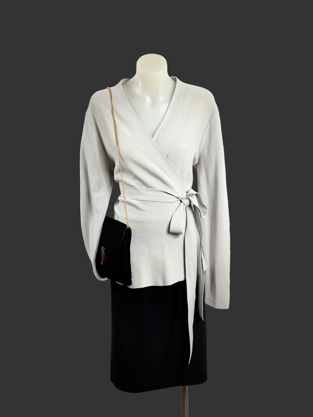 Basque | Structured Knit Wrap Jacket | Grey | Size 14
