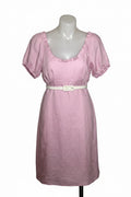 Forever New Linen Puff Sleeve Babydoll Dress in pink, size S – preloved at Second Signature