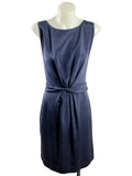 Satch | Draped Wrap-Front Silk Dress | Navy | Size S