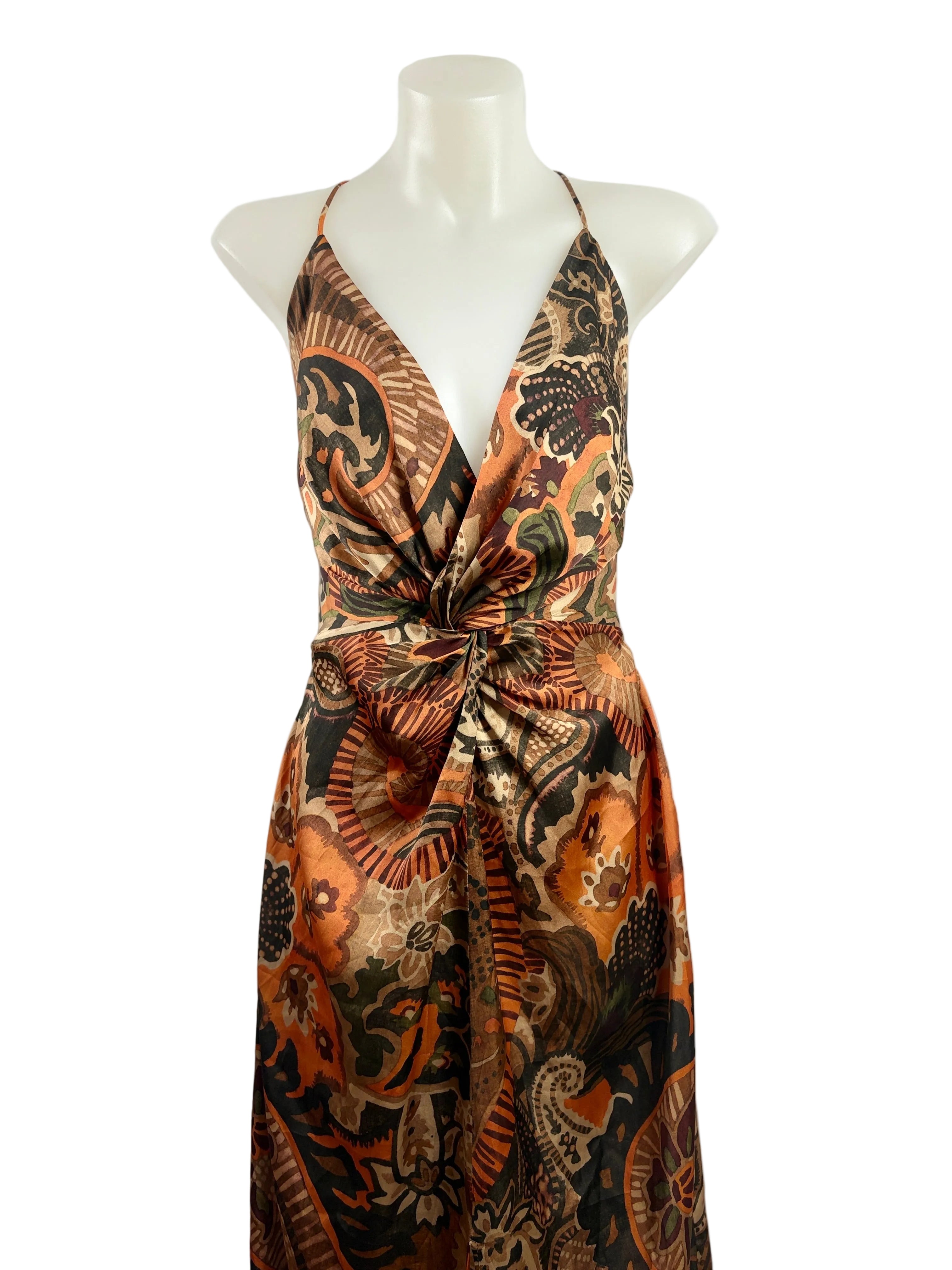 Zara | Paisley Print Maxi Dress | Twist-Front Detail | Size XS