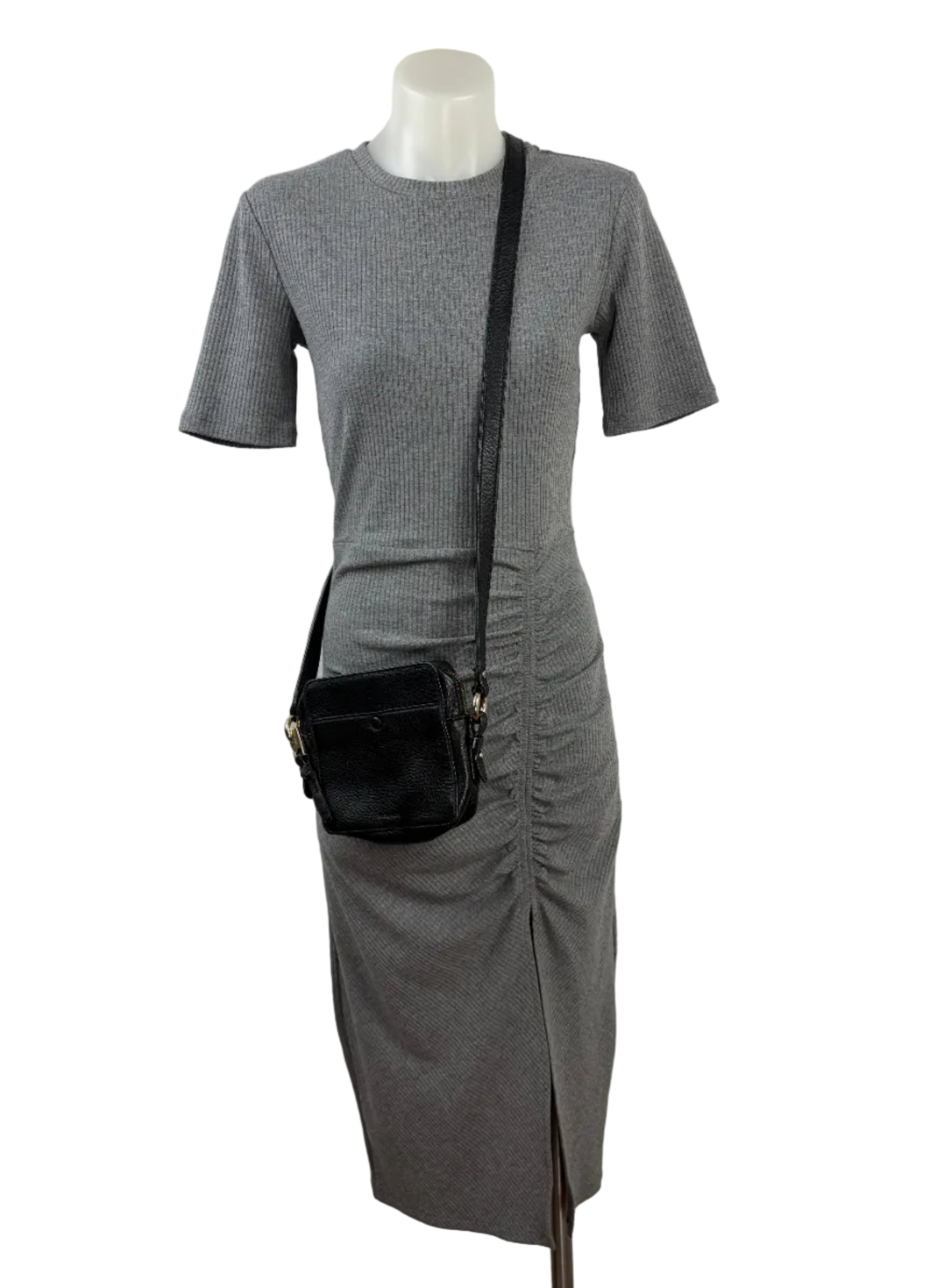 Sportsgirl | Ruched Midi Dress | Charcoal Grey |Size XS