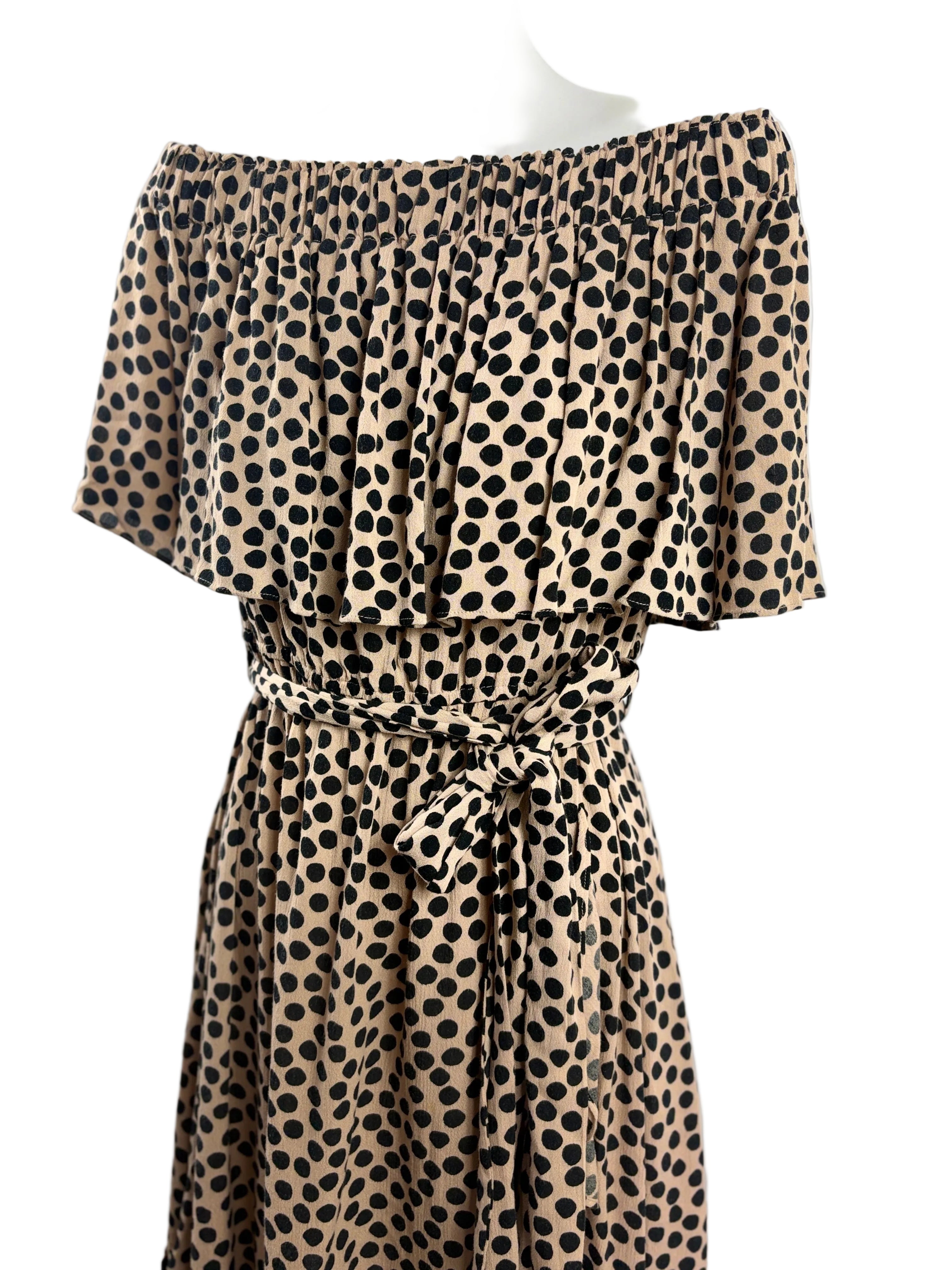 Seed | Off-Shoulder Spot Print Tiered Mini Dress | Size S
