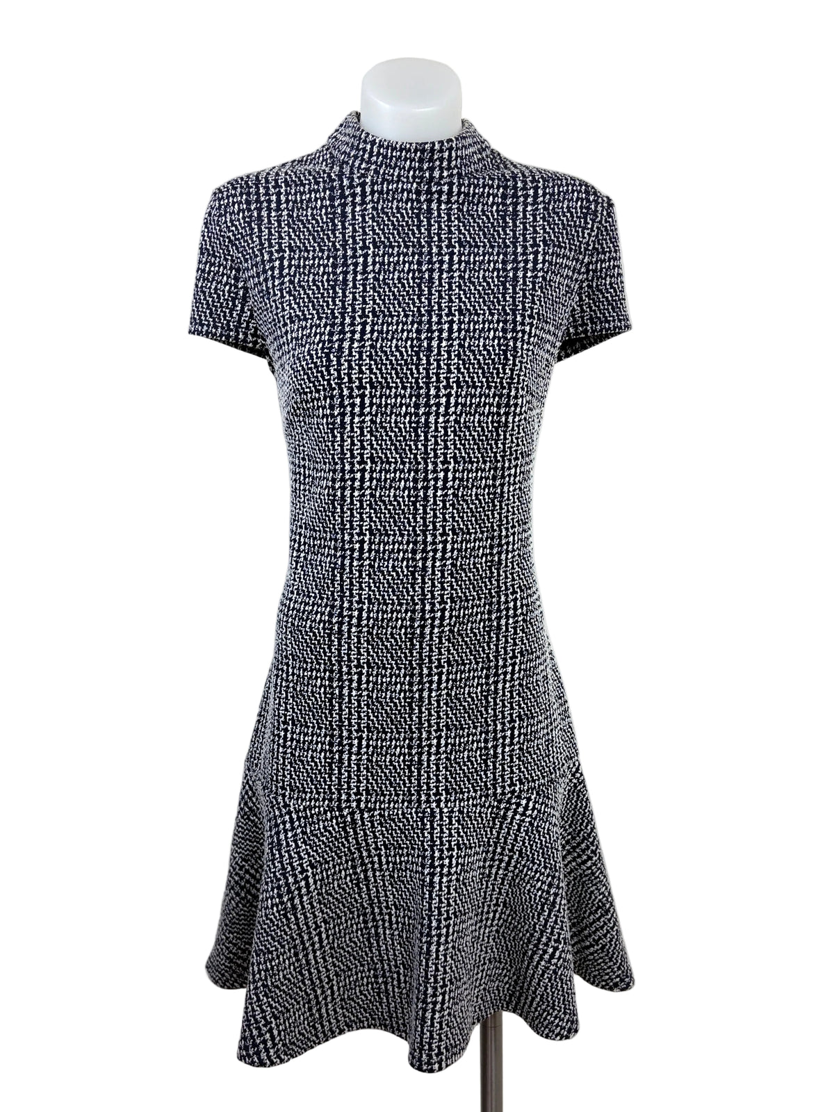 Forever New Tweed-Style Fit and Flare Dress in navy & white, size 10 – preloved at Second Signature