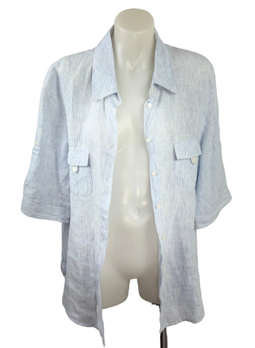 Aero | Pinstripe Linen-Blend Oversized Shirt | Blue & White | Size 12