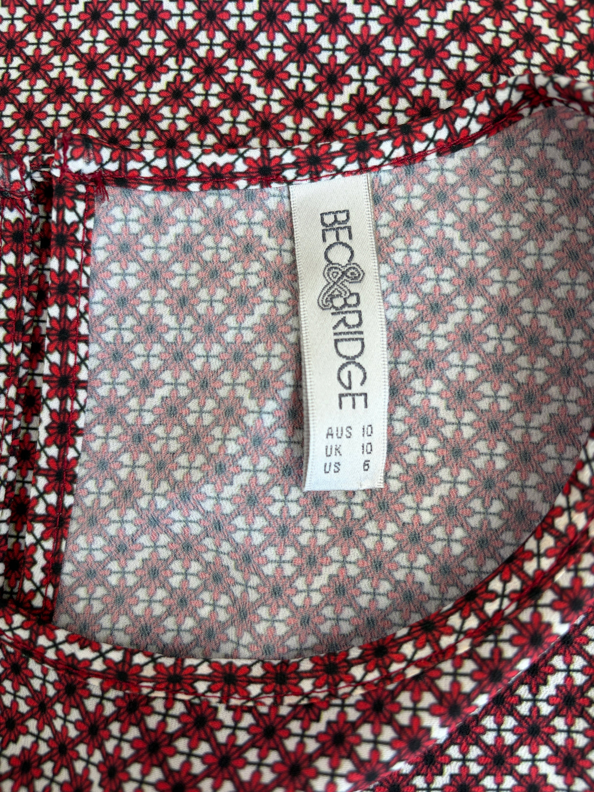 Bec + Bridge Geometric Print Boxy Top in burgundy & white – view 3 of 6