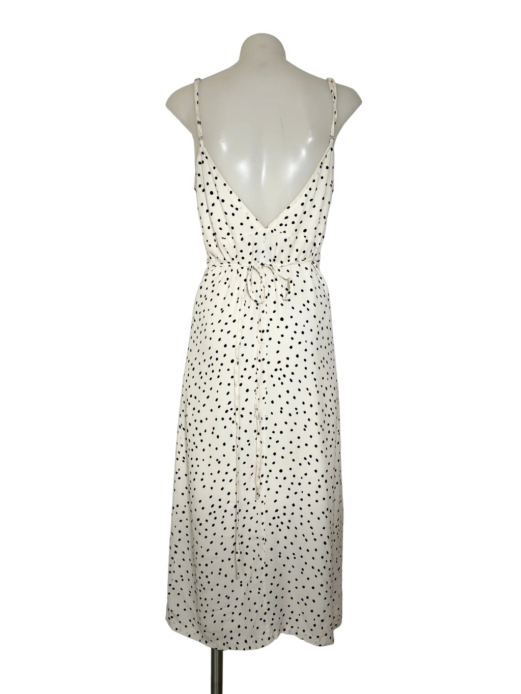 Alice in the Eve Polka Dot Wrap Midi Dress in cream & black – view 2 of 5