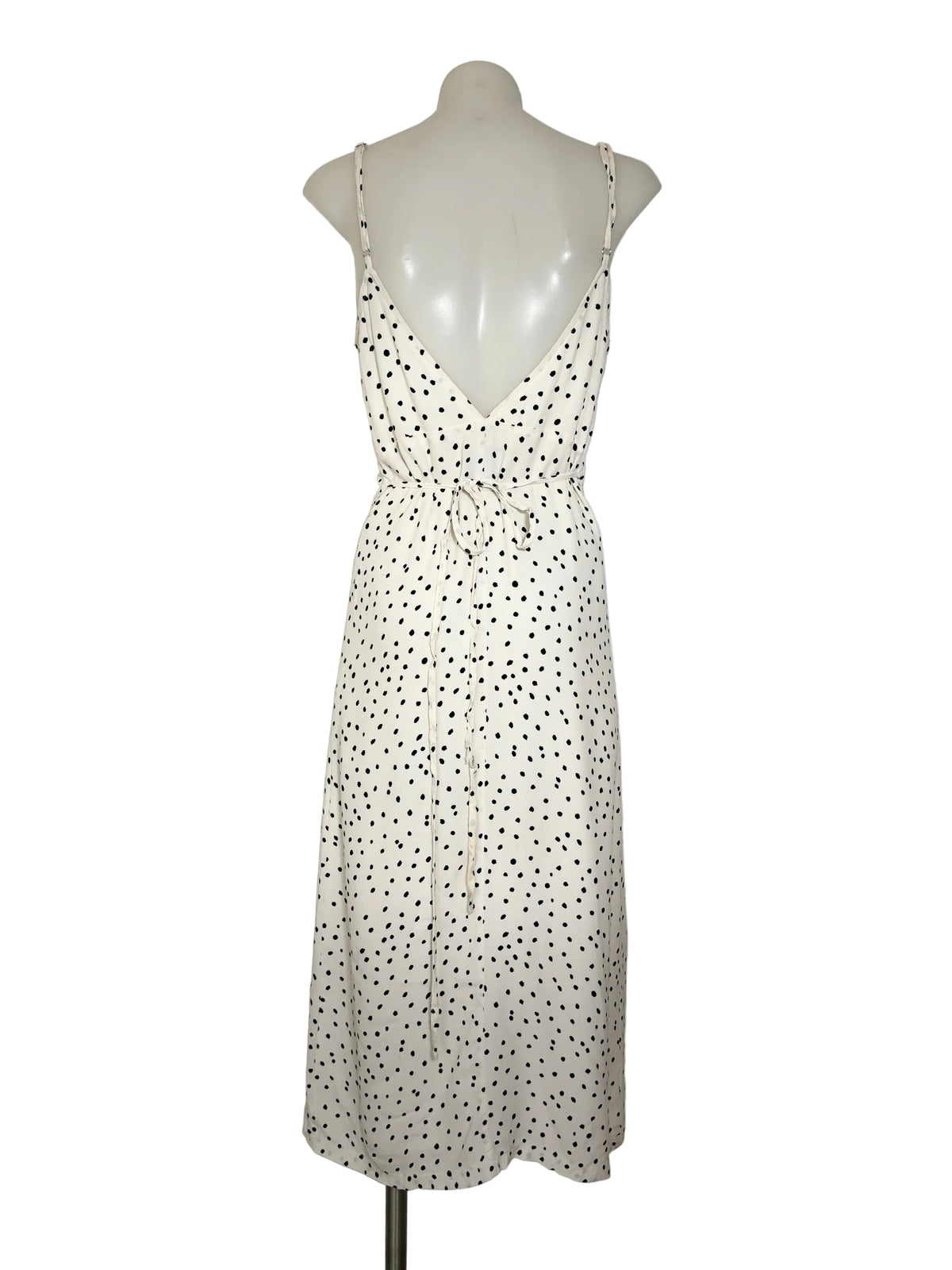Alice in the Eve Polka Dot Wrap Midi Dress in cream & black – view 2 of 5