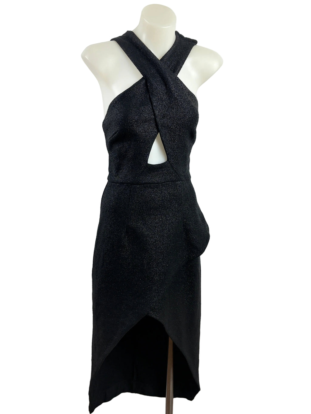 Manning Cartell | Neo Classic Black Textured Cross-Front Dress | Size 8