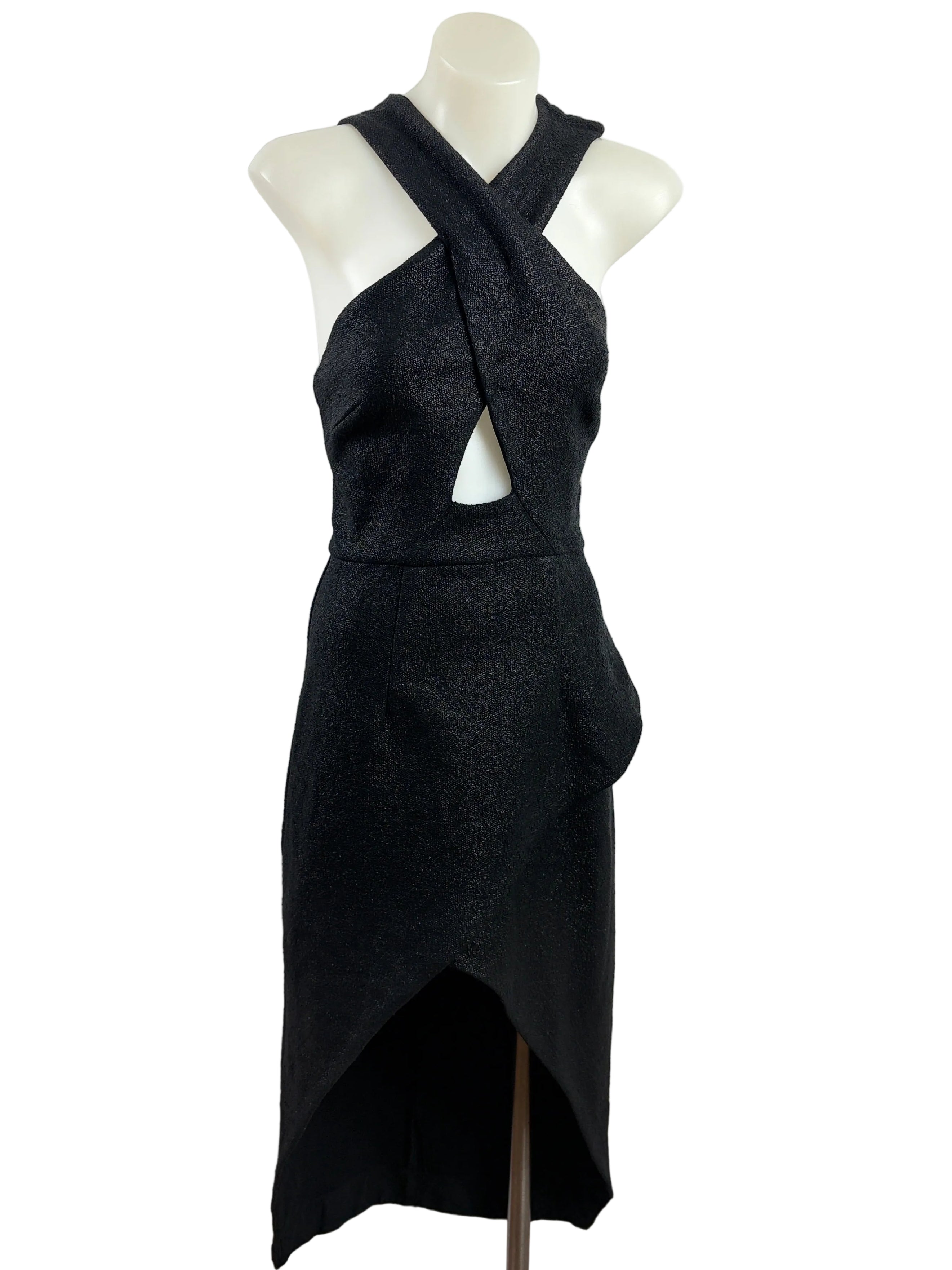 Manning Cartell | Neo Classic Black Textured Cross-Front Dress | Size 8