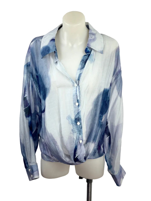 Catalog | Watercolour Print Long Sleeve Shirt | Blue & White | Size 14