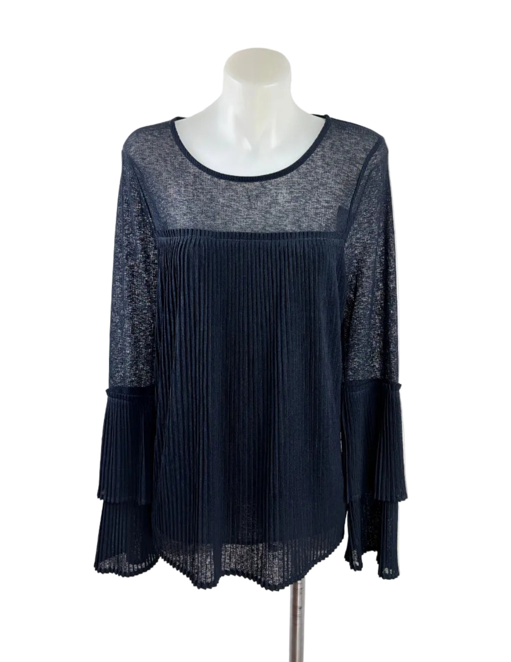 Witchery Pleated Sheer-Yoke Blouse in navy – view 3 of 6