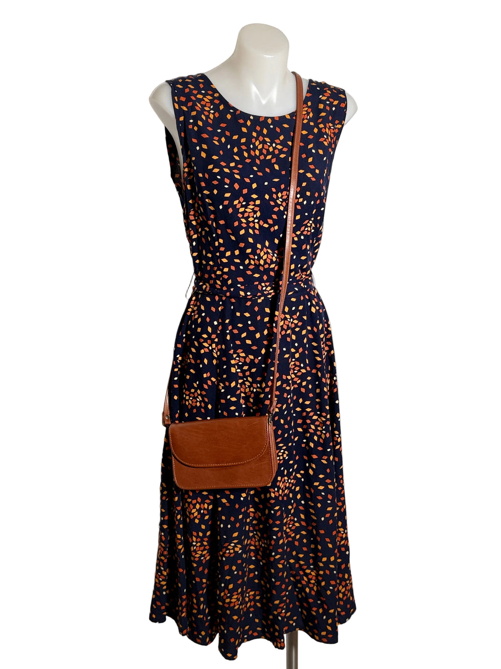 Princess Highway Confetti Print Fit-and-Flare Midi Dress in navy, size 8 – preloved at Second Signature