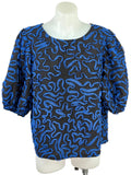 Gorman | Tulle Ribbon-Appliqué Puff Sleeve Top | Black & Cobalt | Size 10