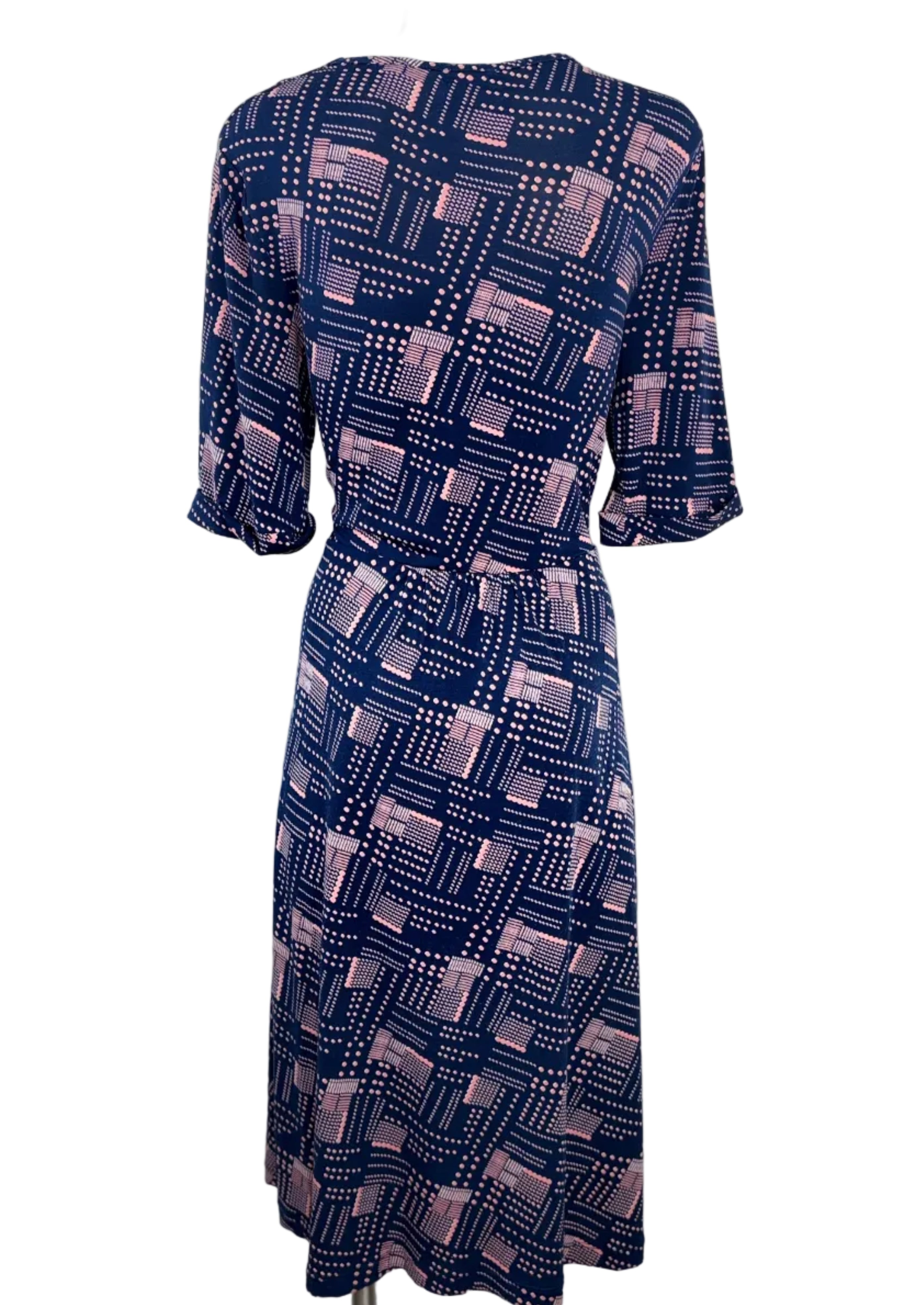 Leona Edmiston | Navy & Pink Geometric Print Wrap Dress | Size 10