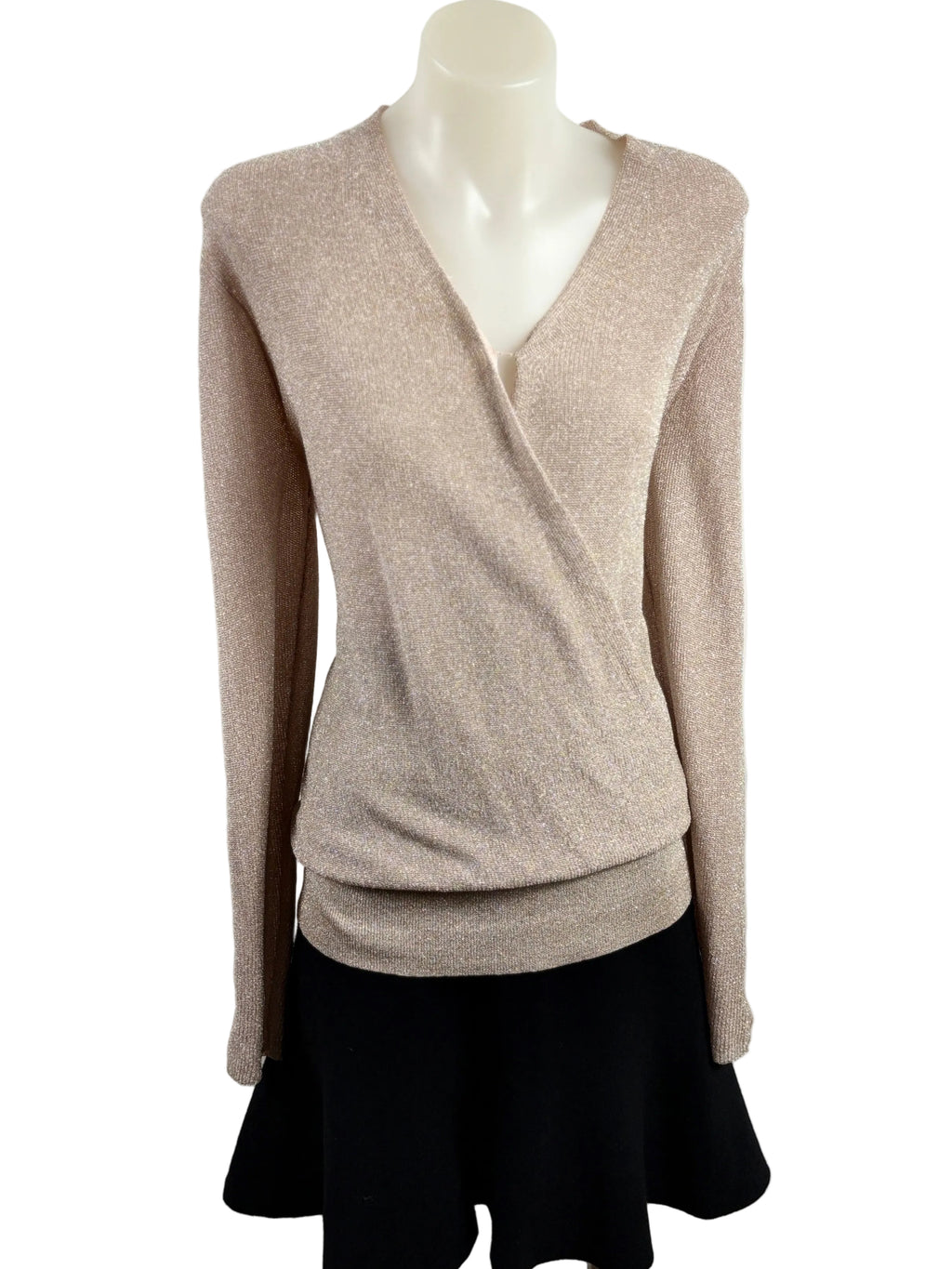 Reiss | Metallic Wrap-Style Long Sleeve Top | Champagne Gold | Size 6