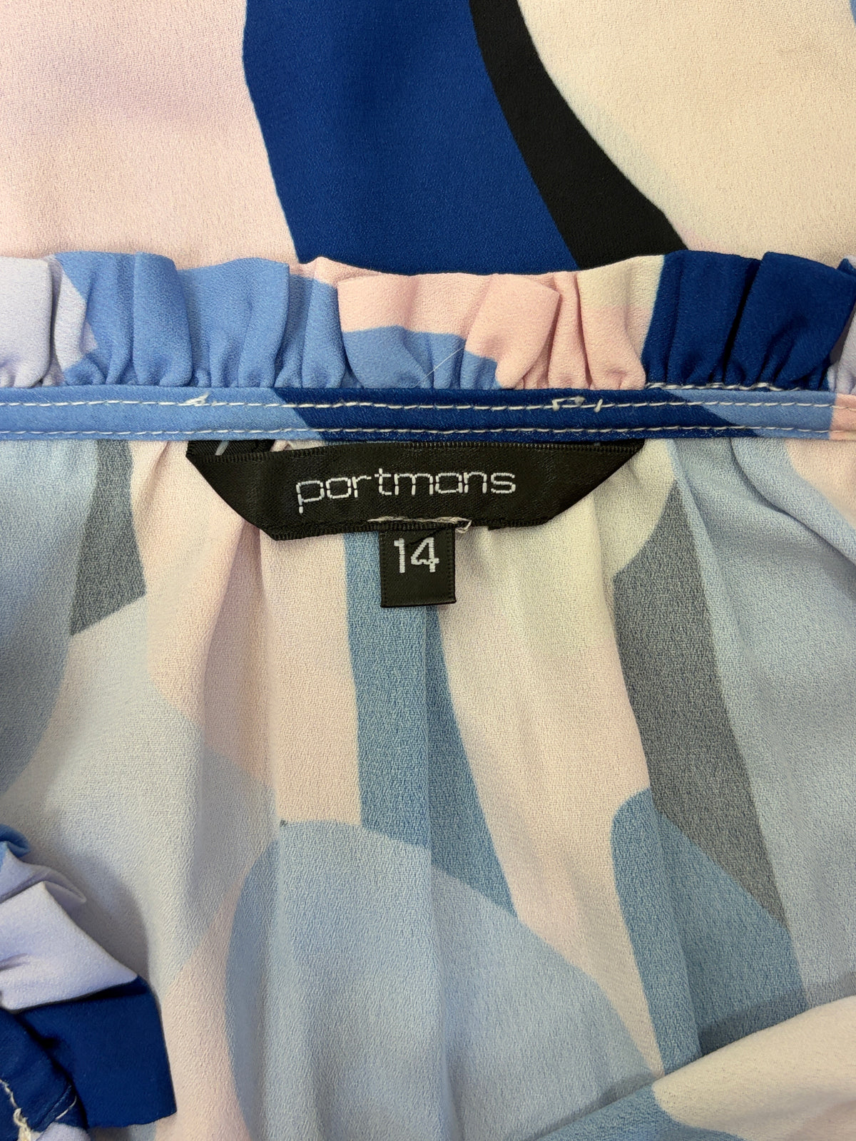 Portmans | Abstract Print Blouse | Navy, Blush & Powder Blue | Size 14