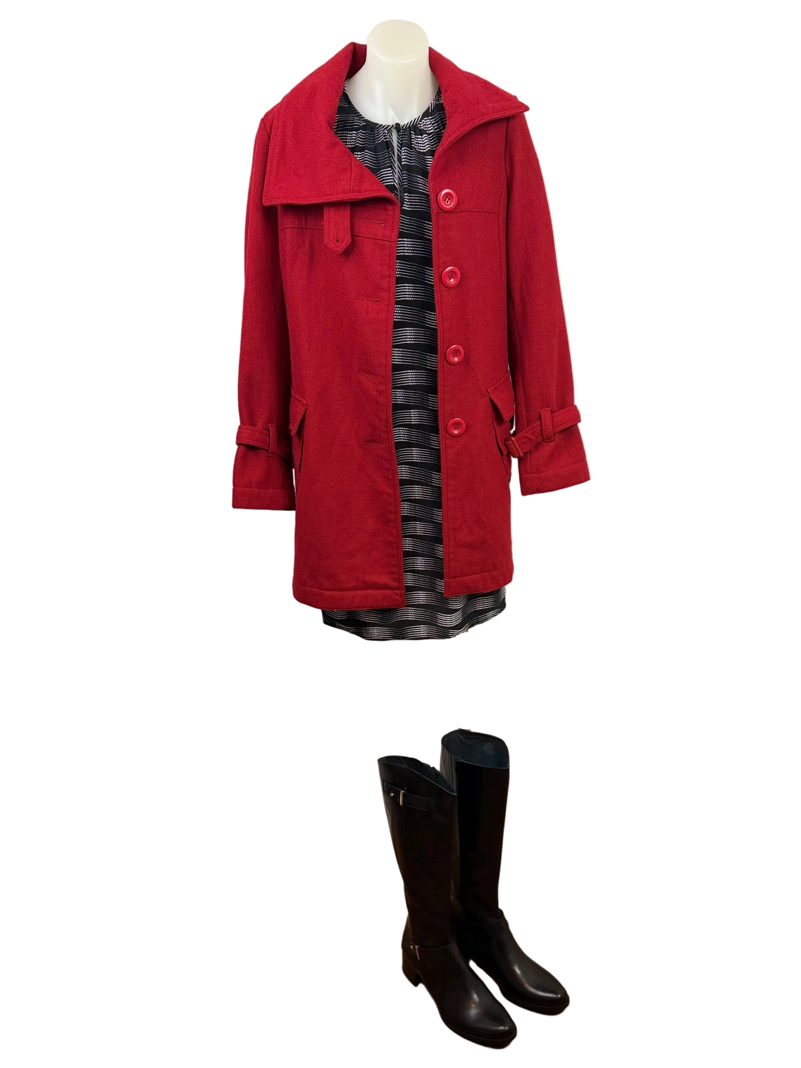 Wool Blend Peacoat | Red | Size S