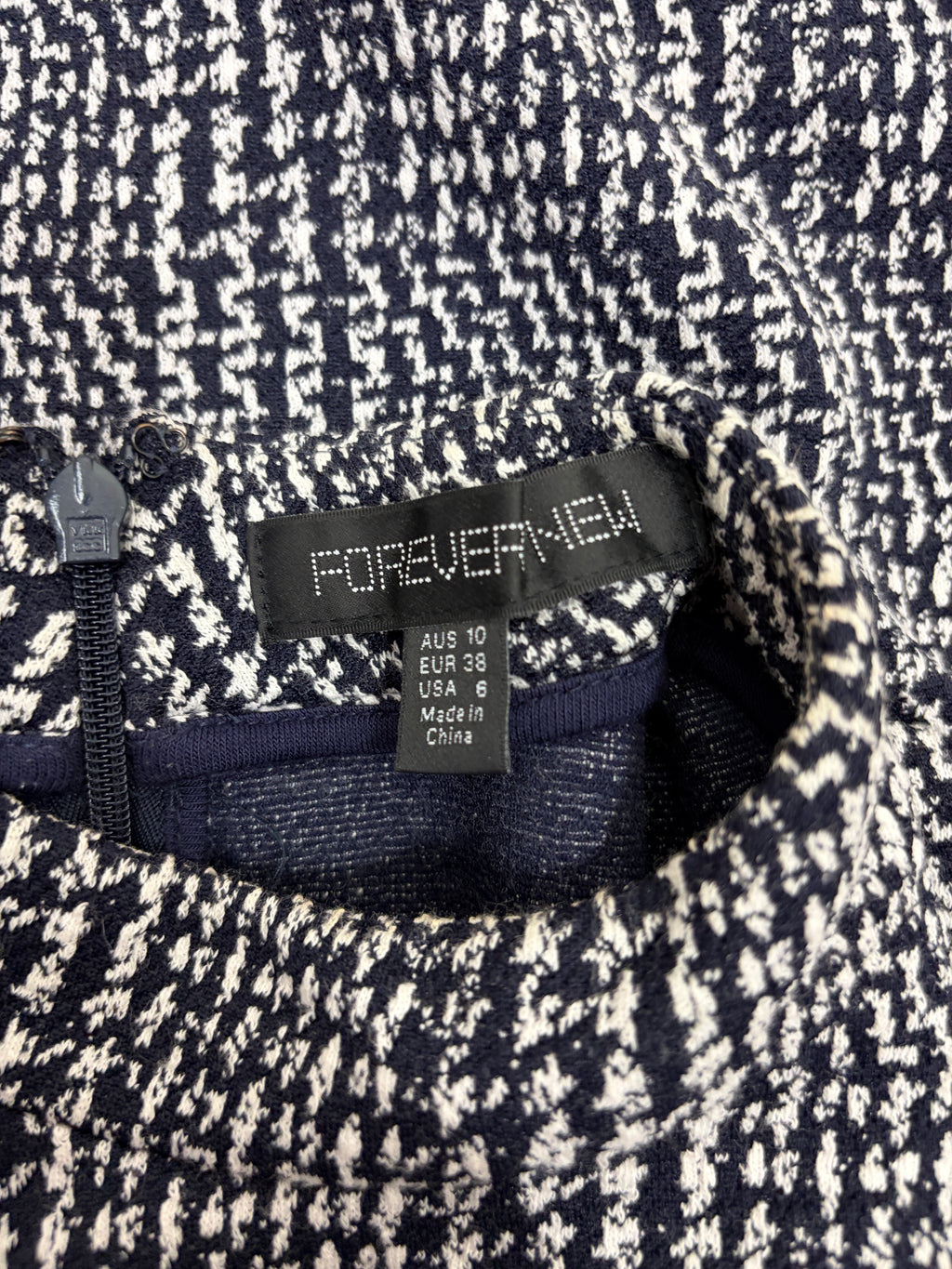 Forever New Tweed-Style Fit and Flare Dress in navy & white – view 5 of 5