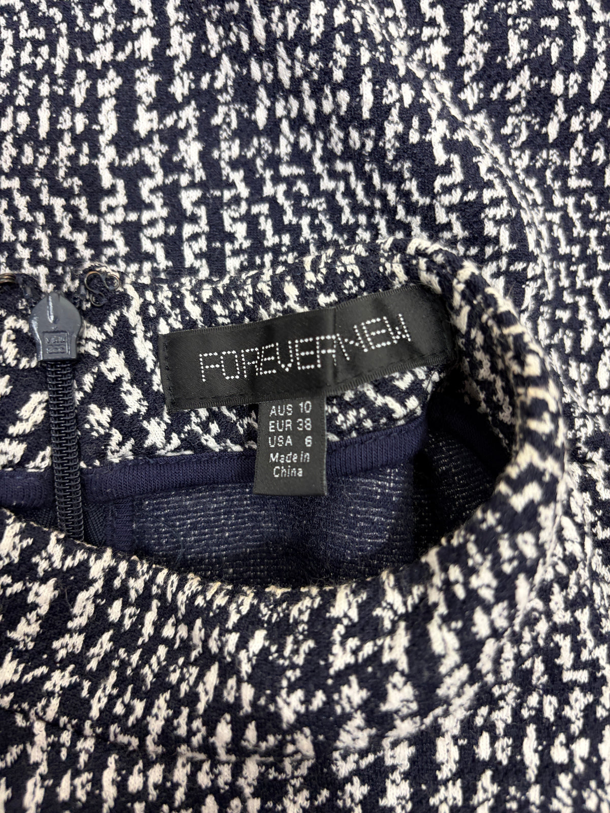 Forever New Tweed-Style Fit and Flare Dress in navy & white – view 5 of 5