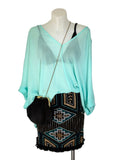 H&M Beaded Embroidered Fringe Mini Skirt in black, teal & gold, size 8 – preloved at Second Signature