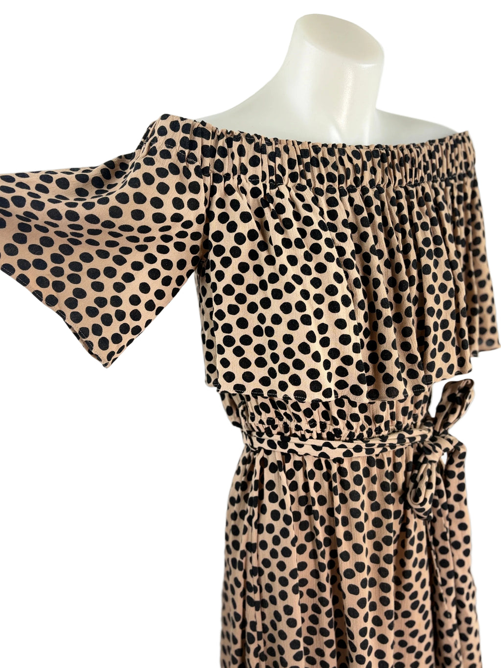 Seed | Off-Shoulder Spot Print Tiered Mini Dress | Size S